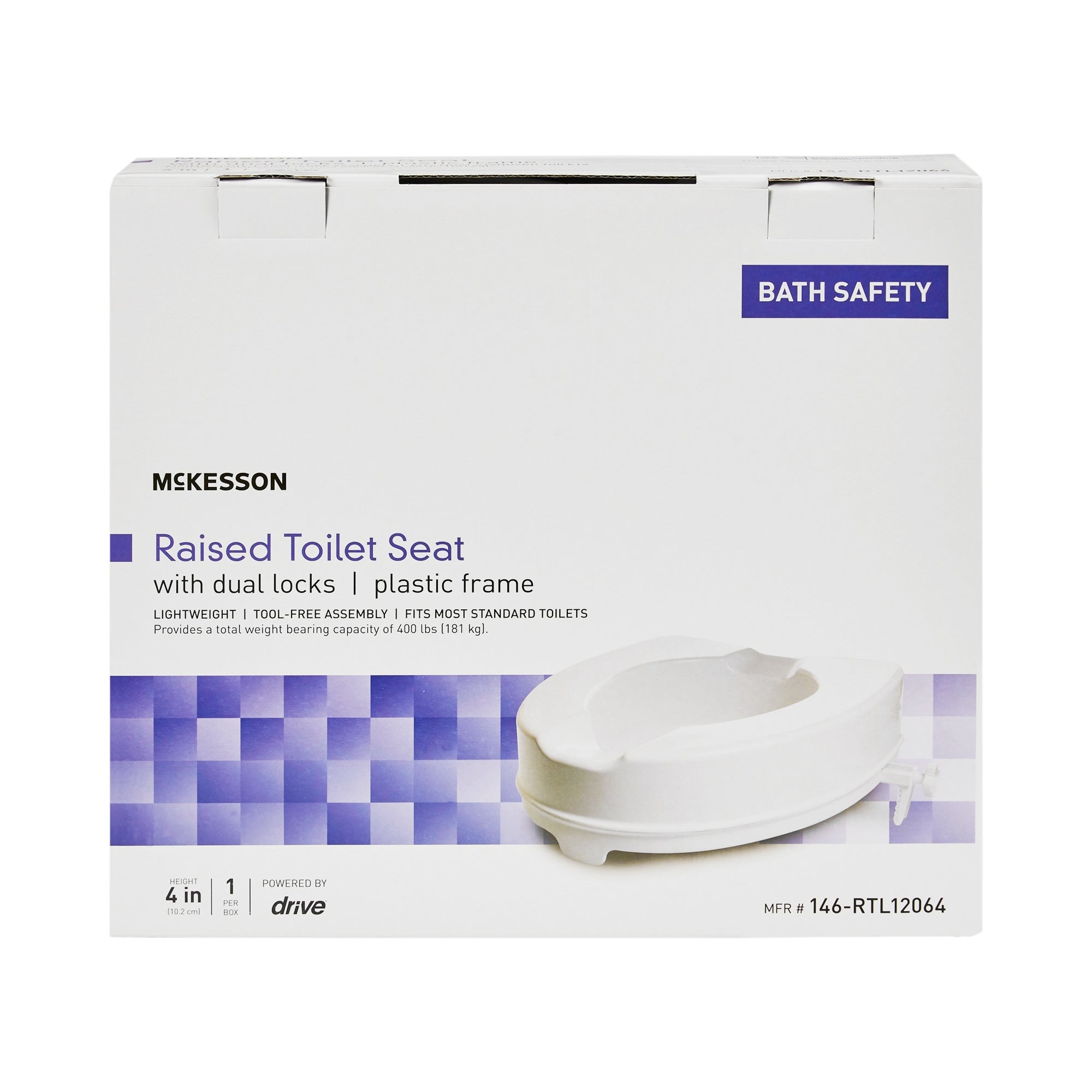 raised toilet seat mckesson 4 inch height white 400 lbs weight capacity packaging type each