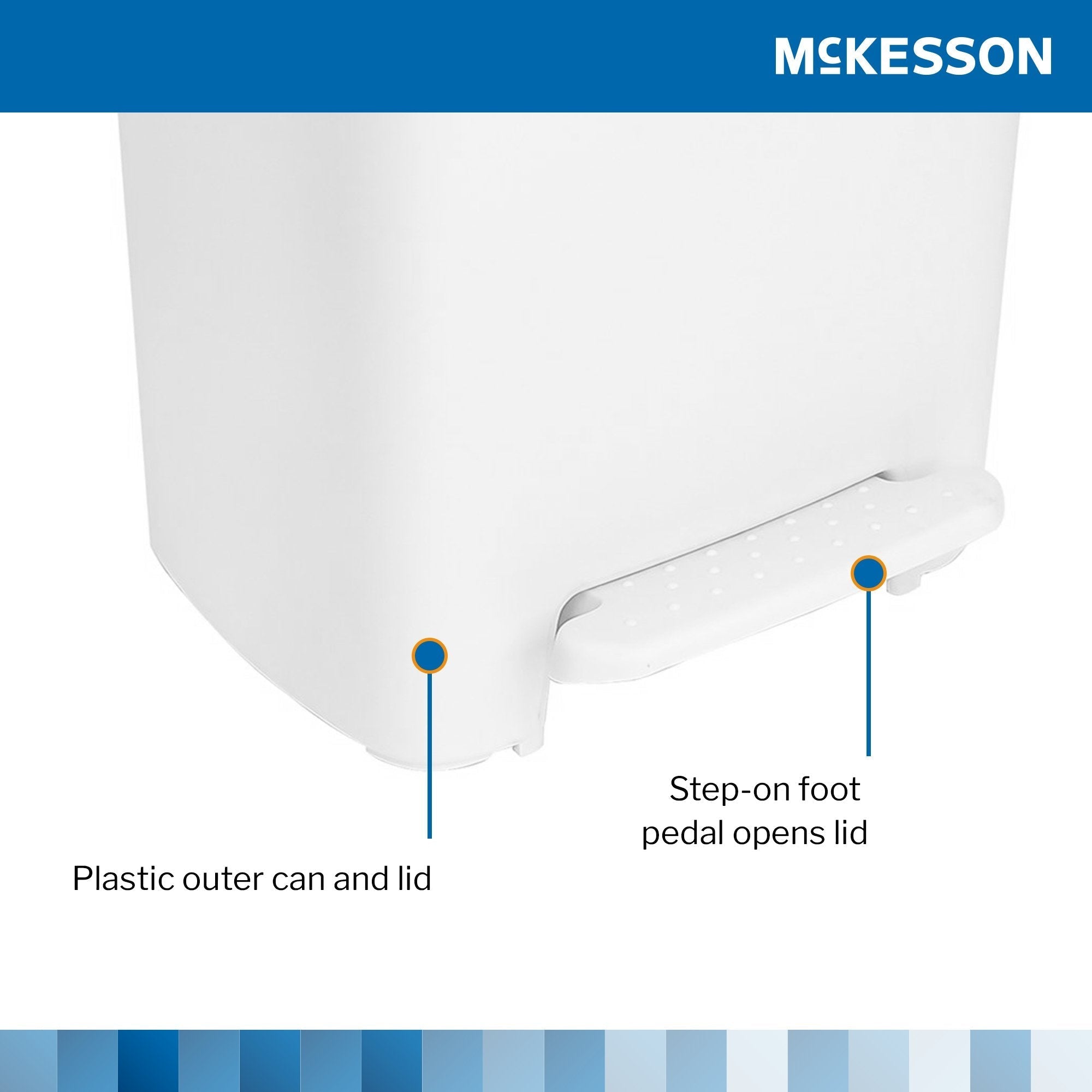 White plastic trash can with foot pedal