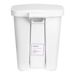 Rear view of white plastic trash can