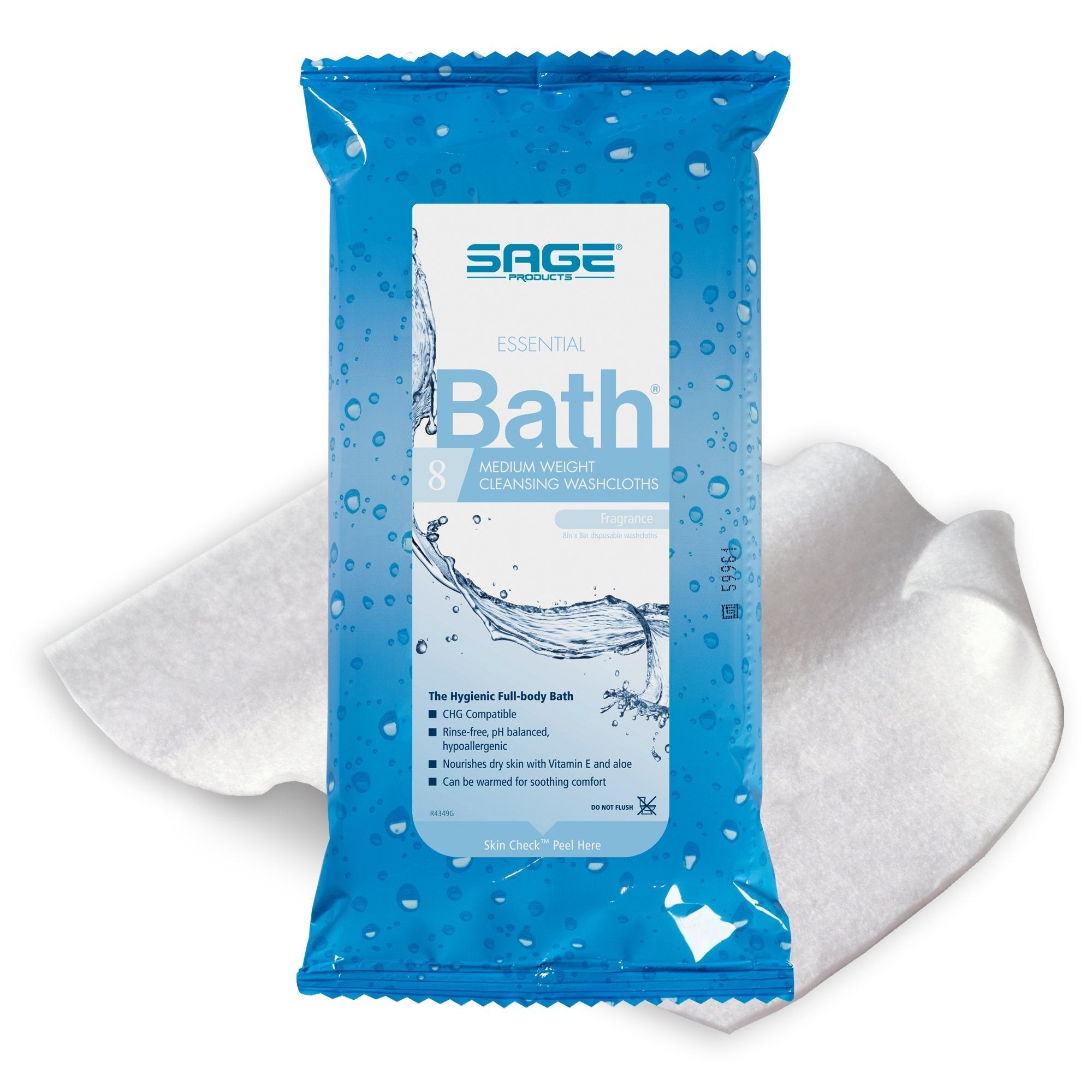 Rinse Free Bath Wipe Essential Bath Medium Weight Soft Pack Scented 8 Count