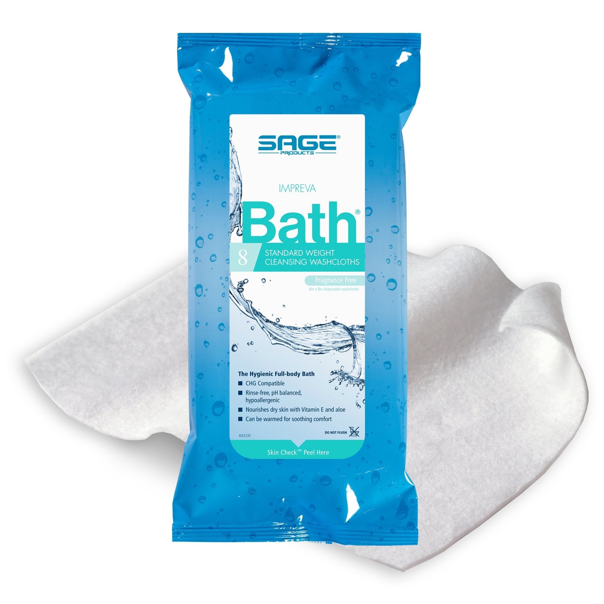 Rinse Free Bath Wipe Impreva Bath Soft Pack Unscented 8 Count