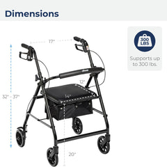 rollator 4 wheel with pouch padded seat black drive