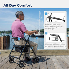 rollator 4 wheel with pouch padded seat black drive