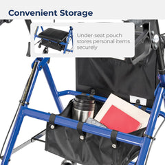 rollator 4 wheel with pouch padded seat blue drive