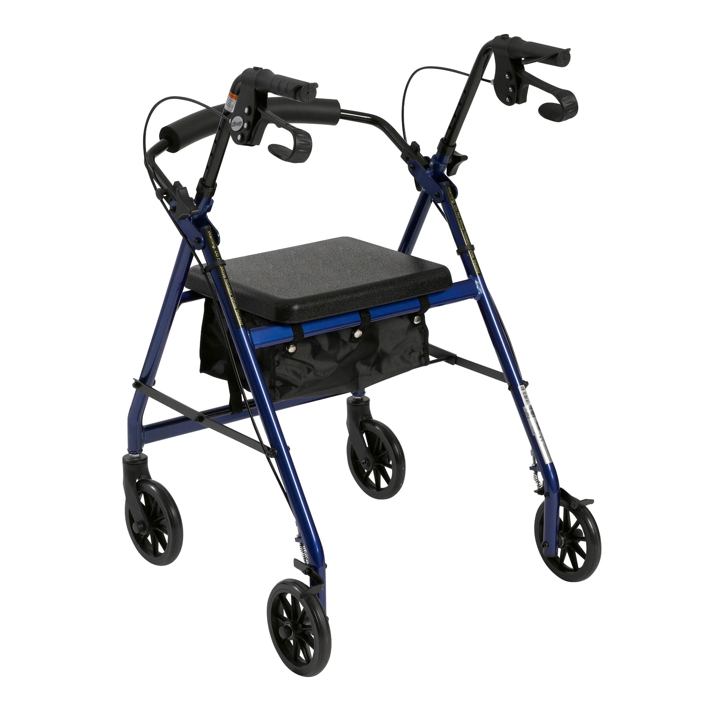 Rollator 4 wheel With Pouch & Padded Seat Blue Drive All Care Store