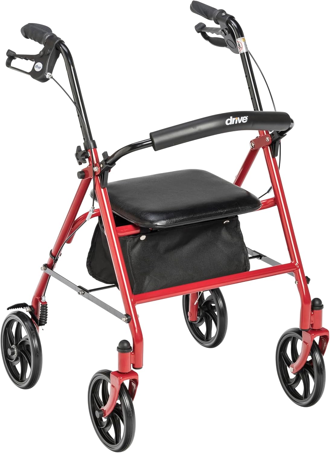rollator 4 wheel with pouch padded seat red drive