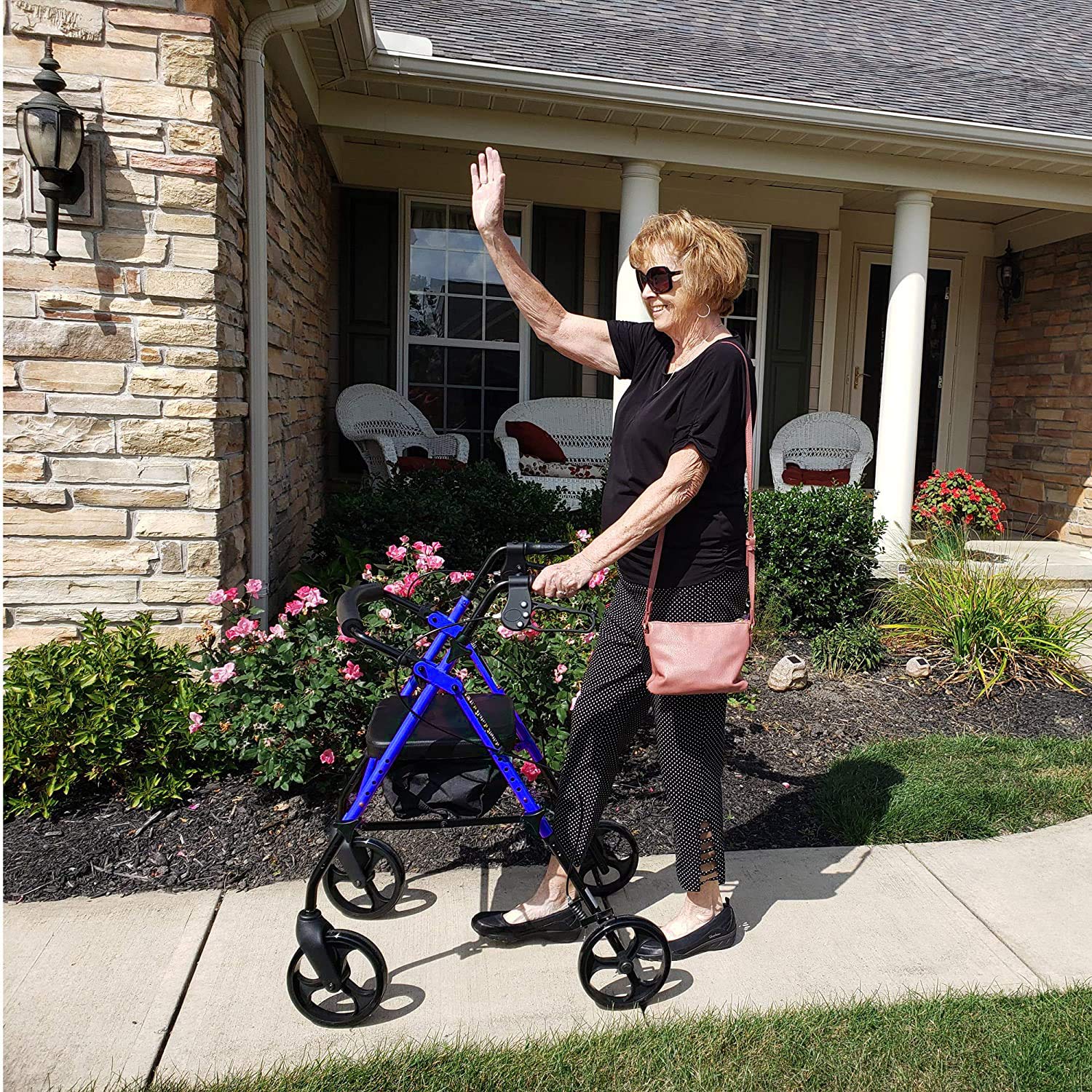 rollator aluminum height adjustable blue