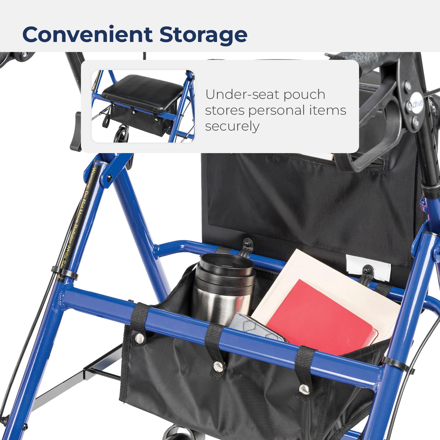 rollator aluminum w fold up remov back padded seat blue