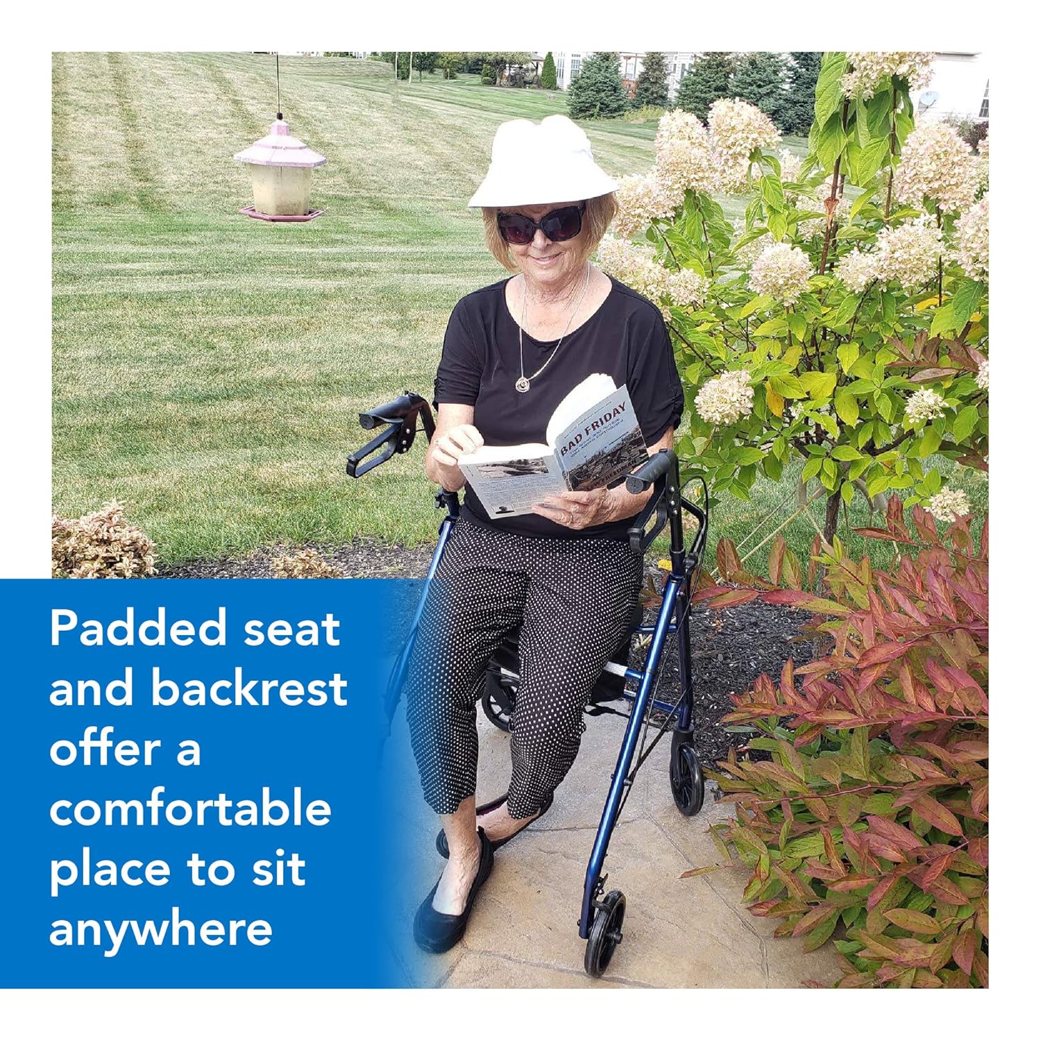 rollator steel 6 wheels blue 300 lb weight cap