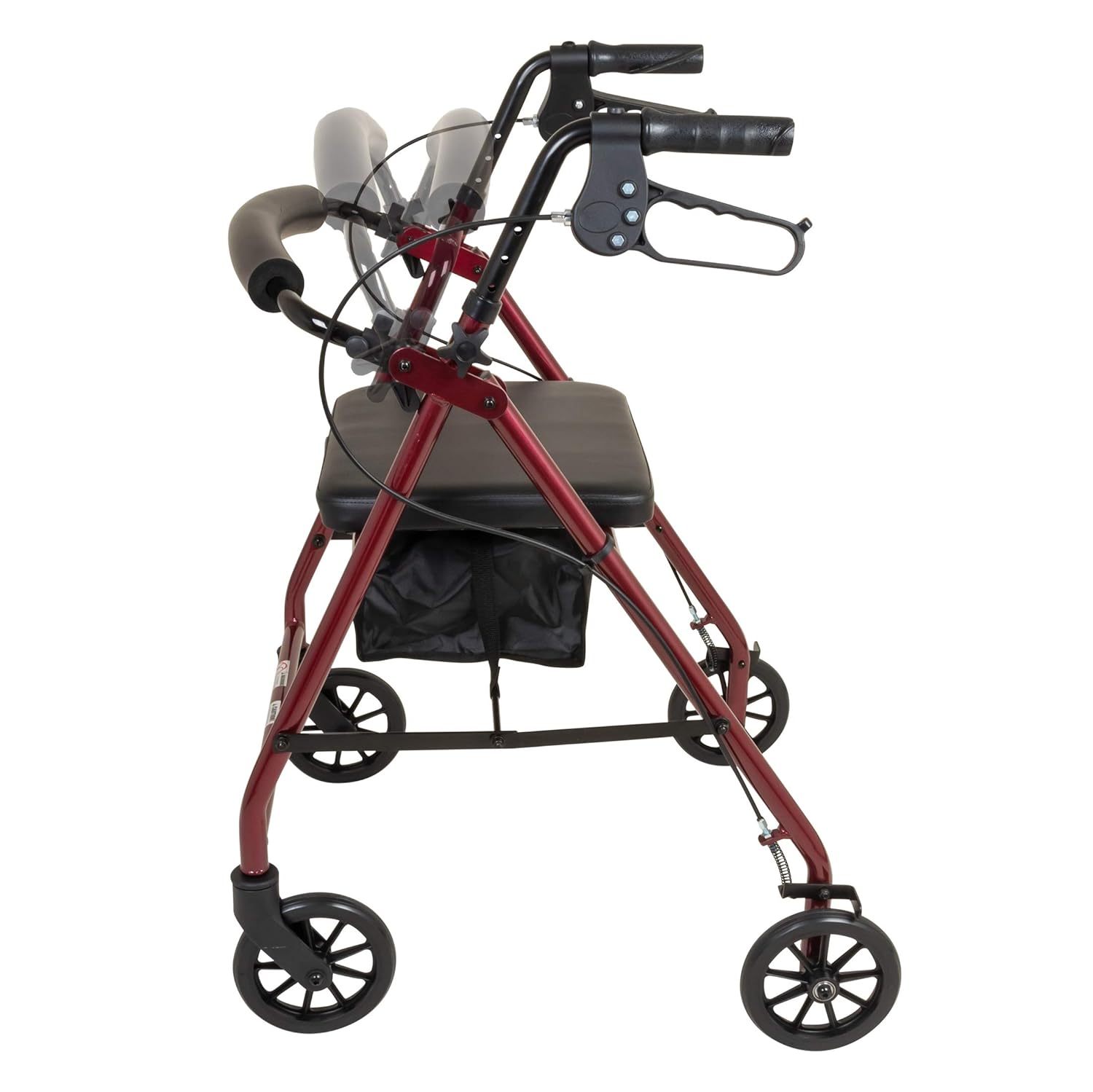 rollator steel 6 wheels burgundy 300 lb weight cap