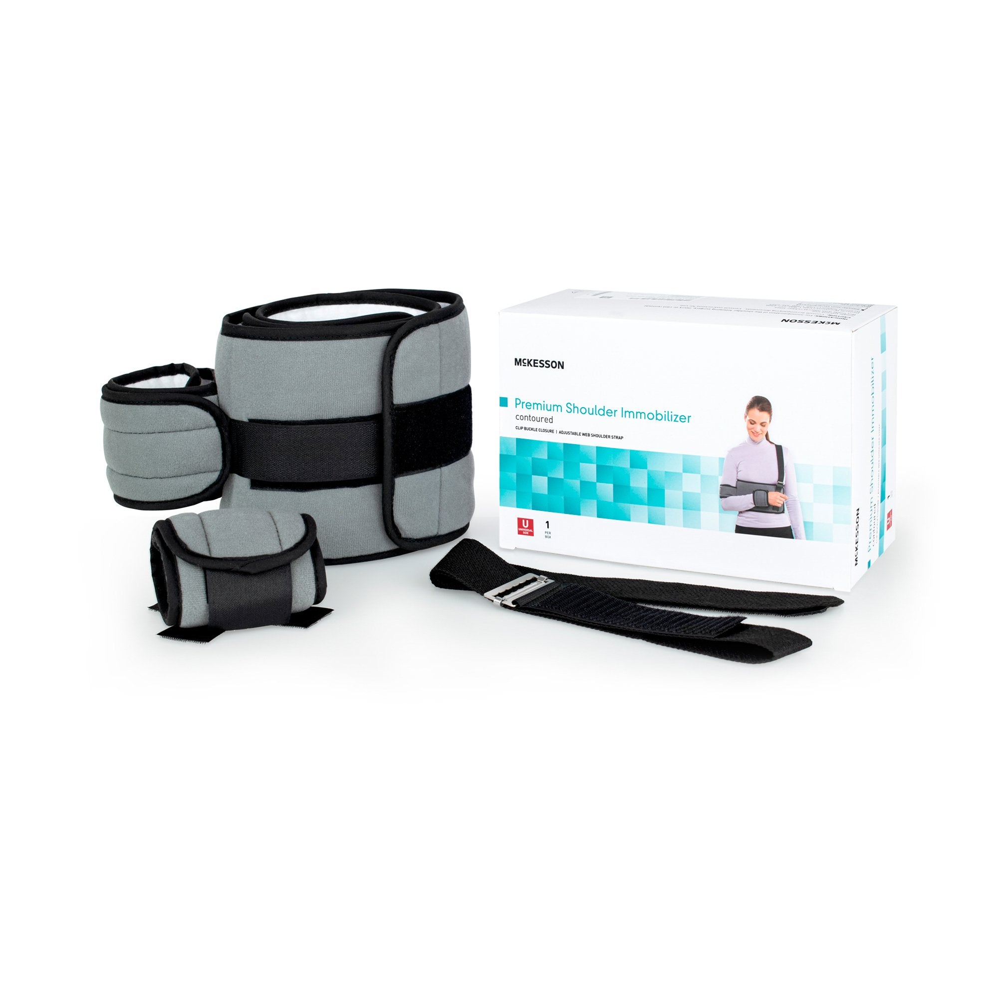 Shoulder Immobilizer McKesson One Size Fits Most Fiberlaminate Waist Hook and Loop Closure/Shoulder Strap with Buckle/Arm Band and Hand Band Hook and Loop Closure Adjustable Left or Right Arm