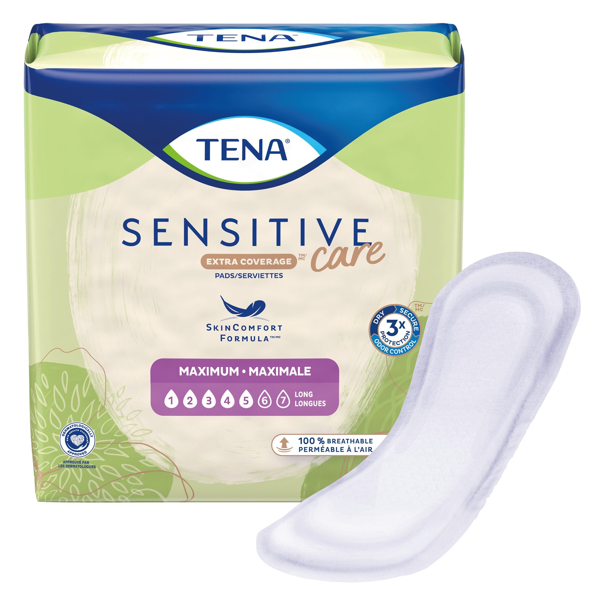 Bladder Control Pad TENA Sensitive Care Maximum Extra Coverage Long 15 Inch Length Heavy Absorbency Dry Fast Core One Size Fits Most