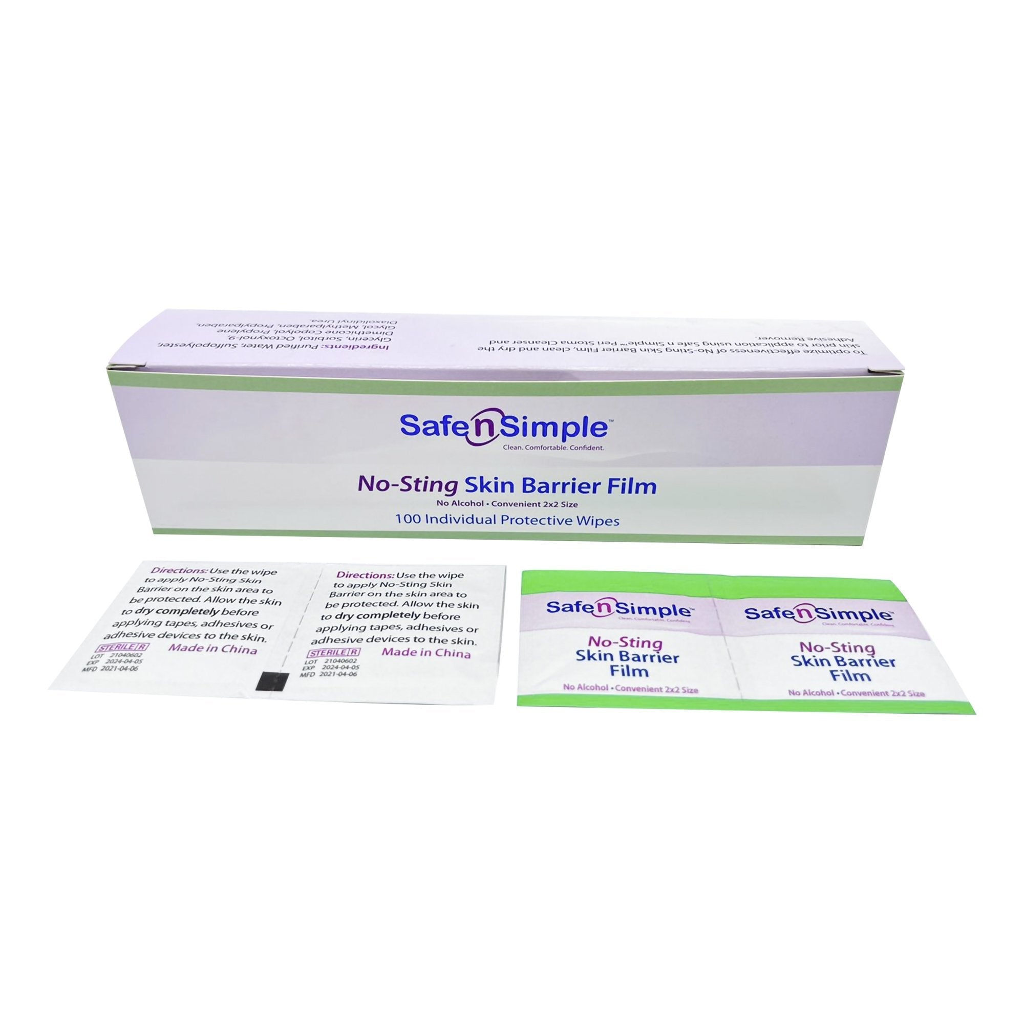 Skin Barrier Wipe Safe N Simple No Sting 60% / 20% Strength Purified Water / Polyvinylpyrrolidone / Glycerin / Propylene Glycol Individual Packet Sterile