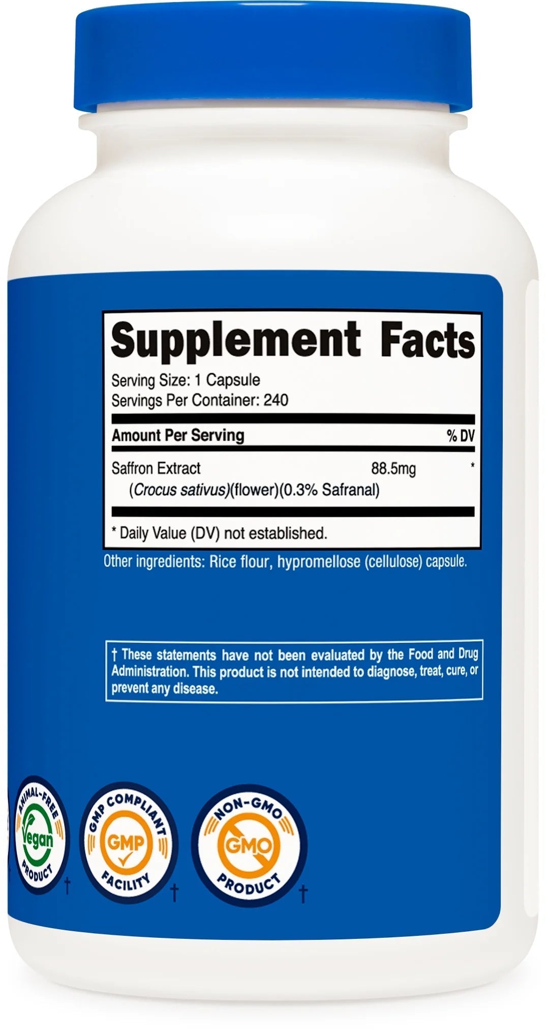 Saffron Extract 88.5Mg, 240 Capsules Veggie Caps, Non Gmo Supplement