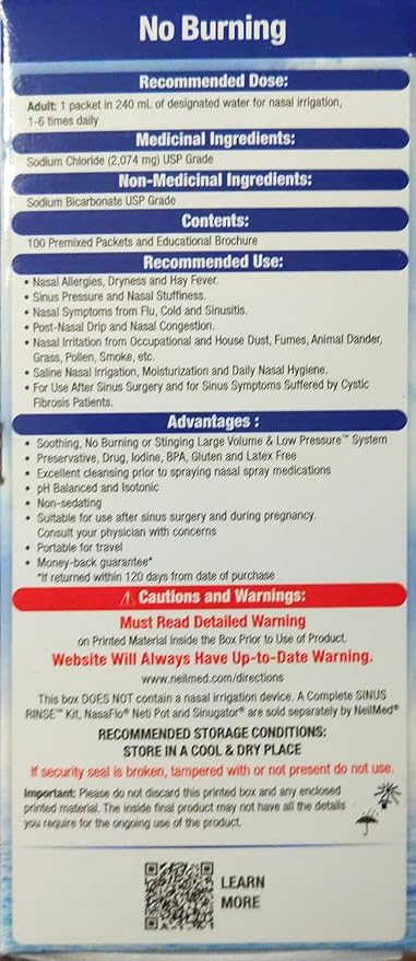 saline nasal rinse kit neilmed® sinus rinse 100 packets