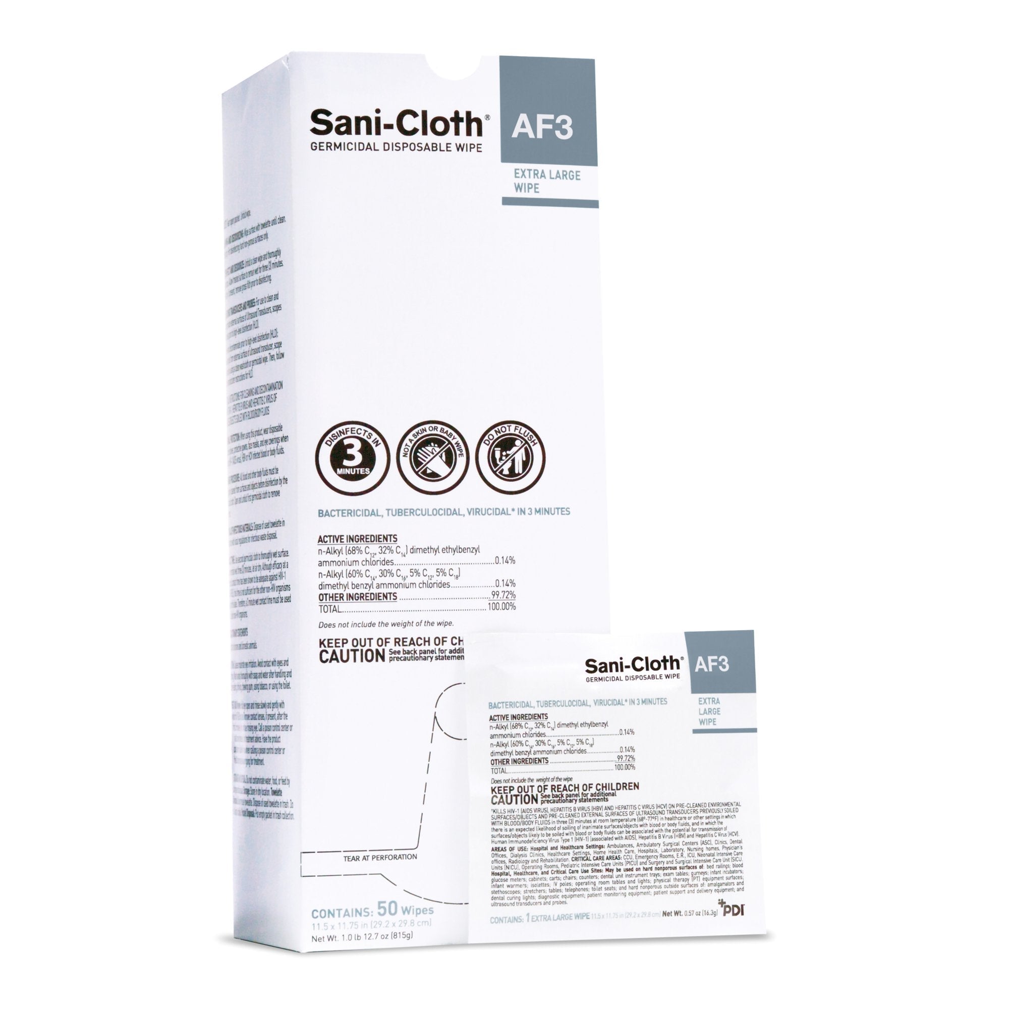 Sani Cloth AF3 Surface Disinfectant Cleaner Premoistened Germicidal Manual Pull Wipe 50 Count Individual Packet Mild Scent NonSterile