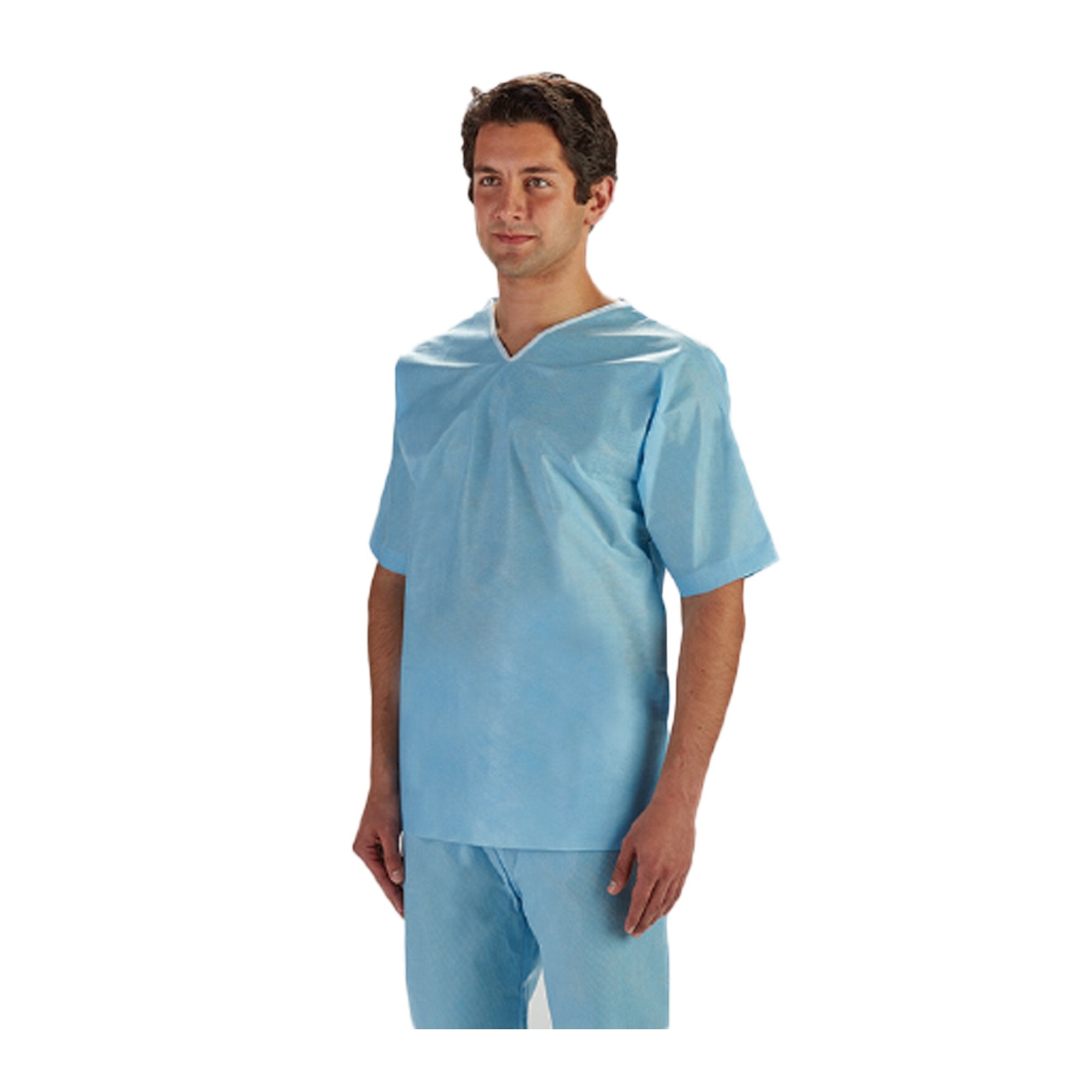 Scrub Shirt Medium Light Blue Without Pockets Short Sleeve Unisex