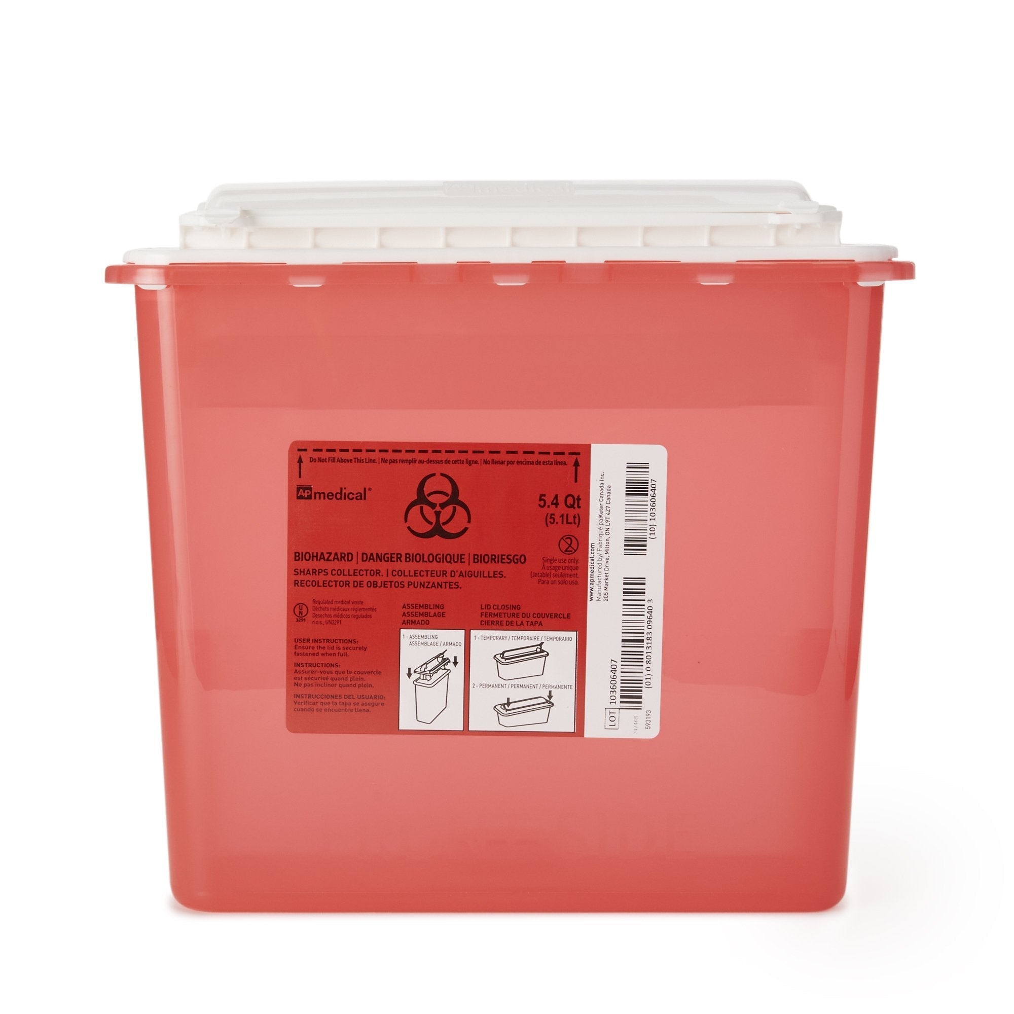 Sharps Container AP Line Red Base 12 L X 4 1/2 W X 10 4/5 H Inch Horizontal Entry 1.35 Gallon