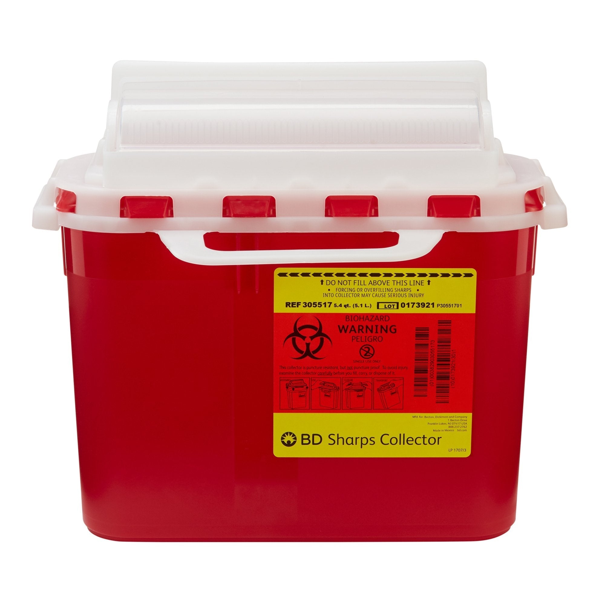 Sharps Container BD Red Base 12 H X 12 W X 4 4/5 D Inch Horizontal Entry 1.35 Gallon