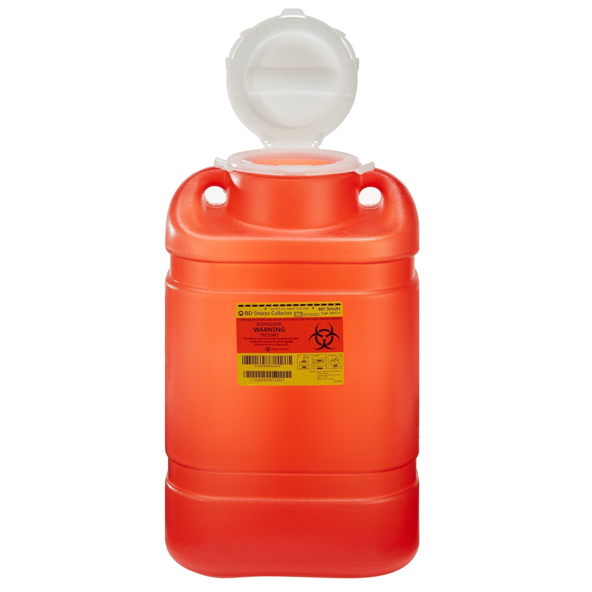 Sharps Container BD Red Base 18 H X 7 1/2 W X 10 1/2 D Inch Vertical Entry 5 Gallon