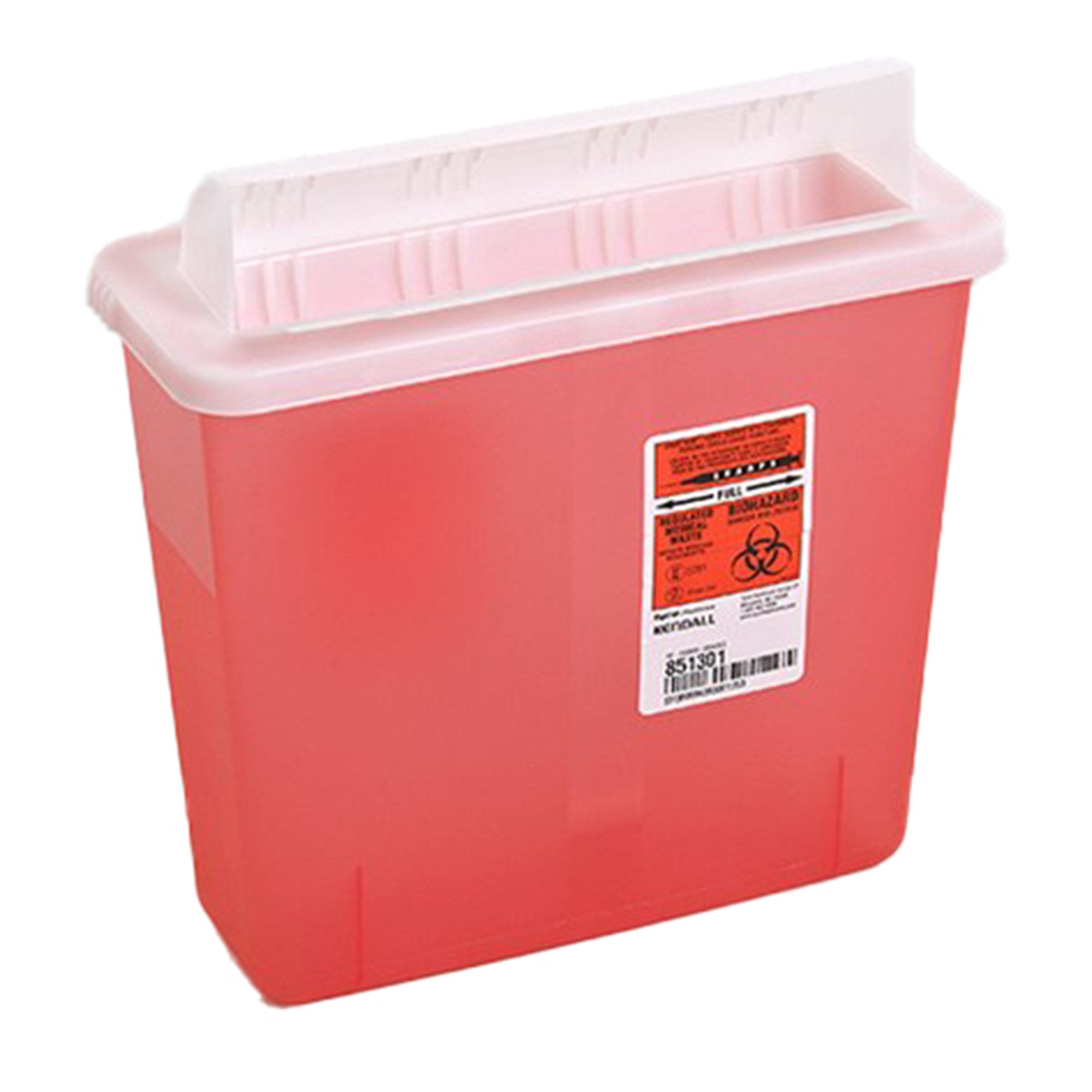 Sharps Container In Room Translucent Red Base 11 H X 10 3/4 W X 4 3/4 D Inch Horizontal Entry 1.25 Gallon