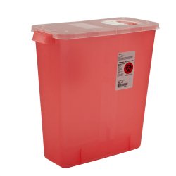 Sharps Container In Room Translucent Red Base 13 3/4 H X 13 3/4 W X 6 D Inch Vertical Entry 3 Gallon
