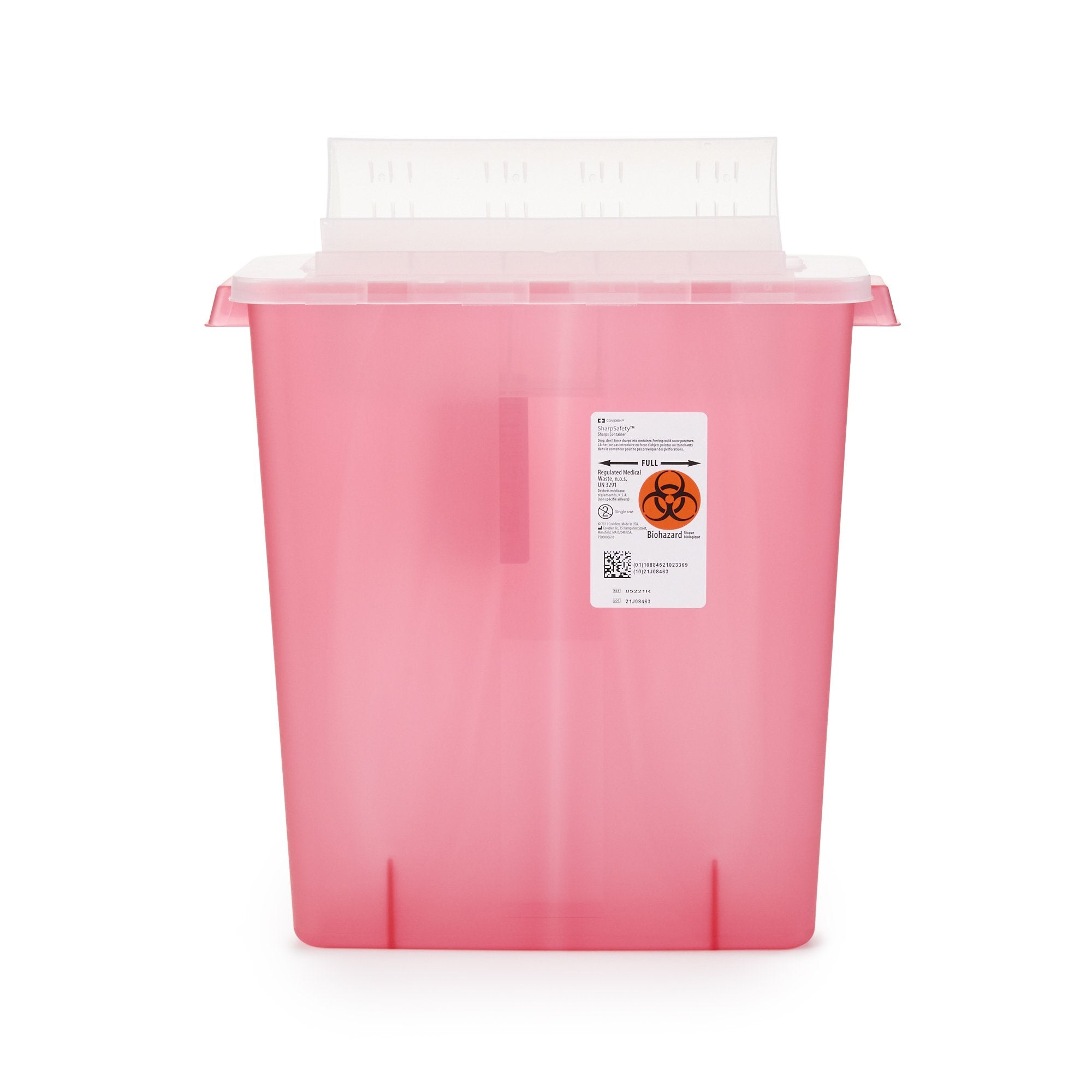 Sharps Container In Room Translucent Red Base 16 1/4 H X 13 3/4 W X 6 D Inch Horizontal Entry 3 Gallon