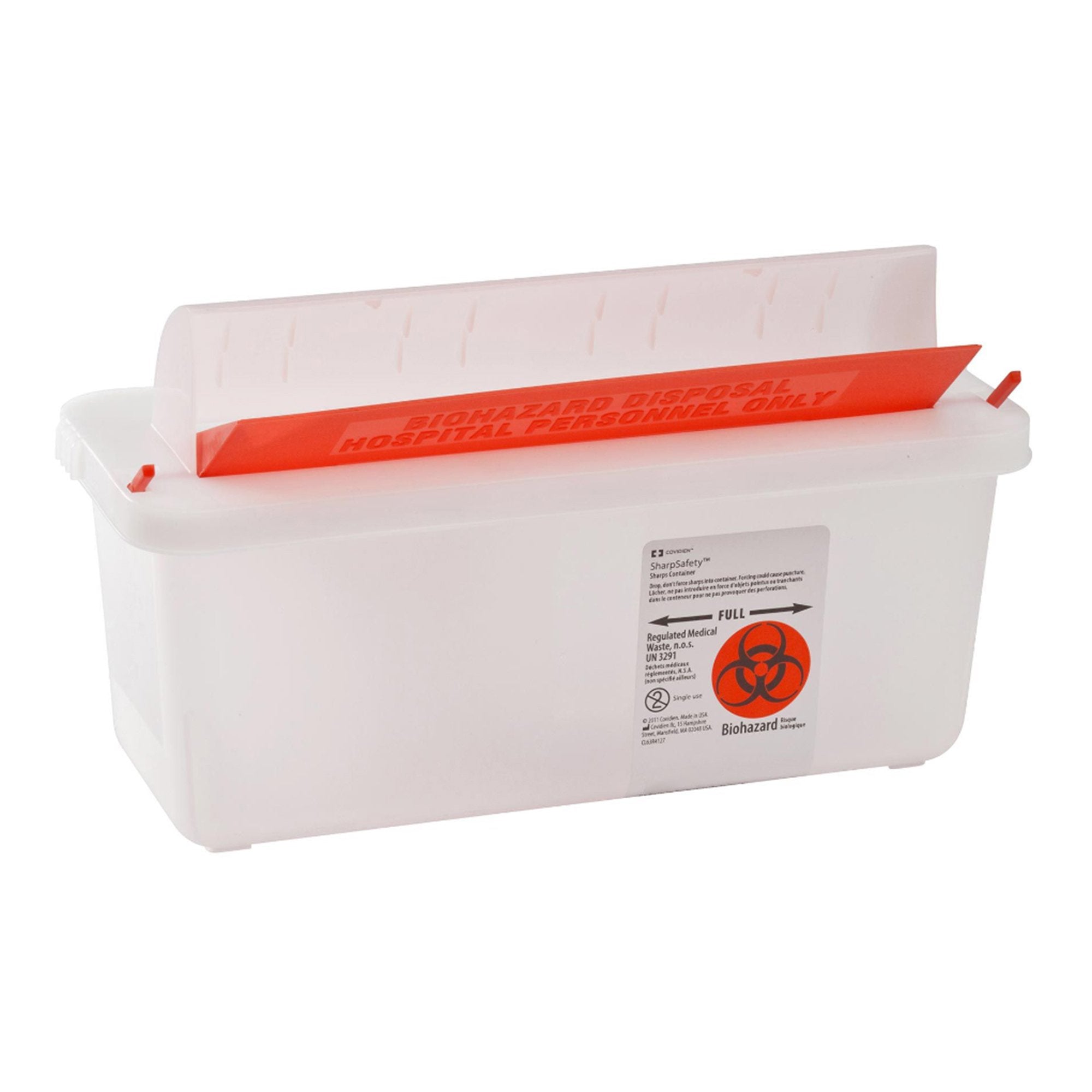 Sharps Container In Room Translucent Base 11 H X 10 3/4 W X 4 3/4 D Inch Horizontal Entry 1.25 Gallon