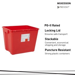 sharps container mckesson prevent red base 13 1 2 h x 17 3 10 w x 13 l inch vertical entry 8 gallon packaging type each