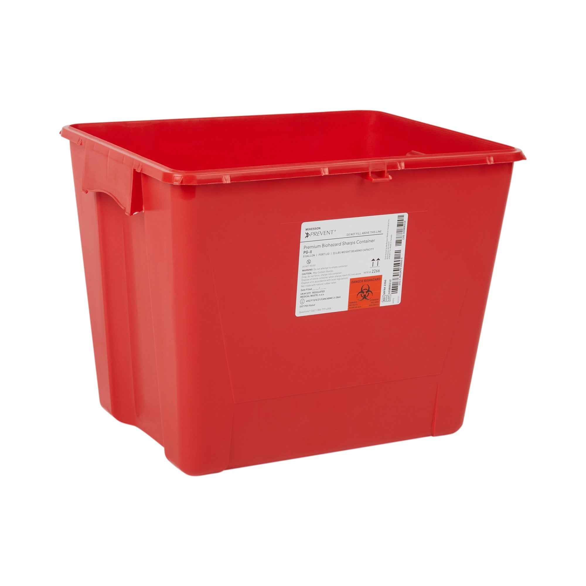 sharps container mckesson prevent red base 13 1 2 h x 17 3 10 w x 13 l inch vertical entry 8 gallon packaging type each