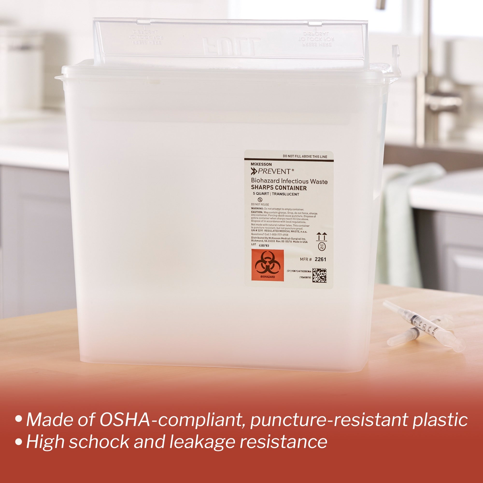 sharps container mckesson prevent translucent base 10 3 4 h x 10 1 2 w x 4 3 4 d inch horizontal entry 1 25 gallon packaging type each