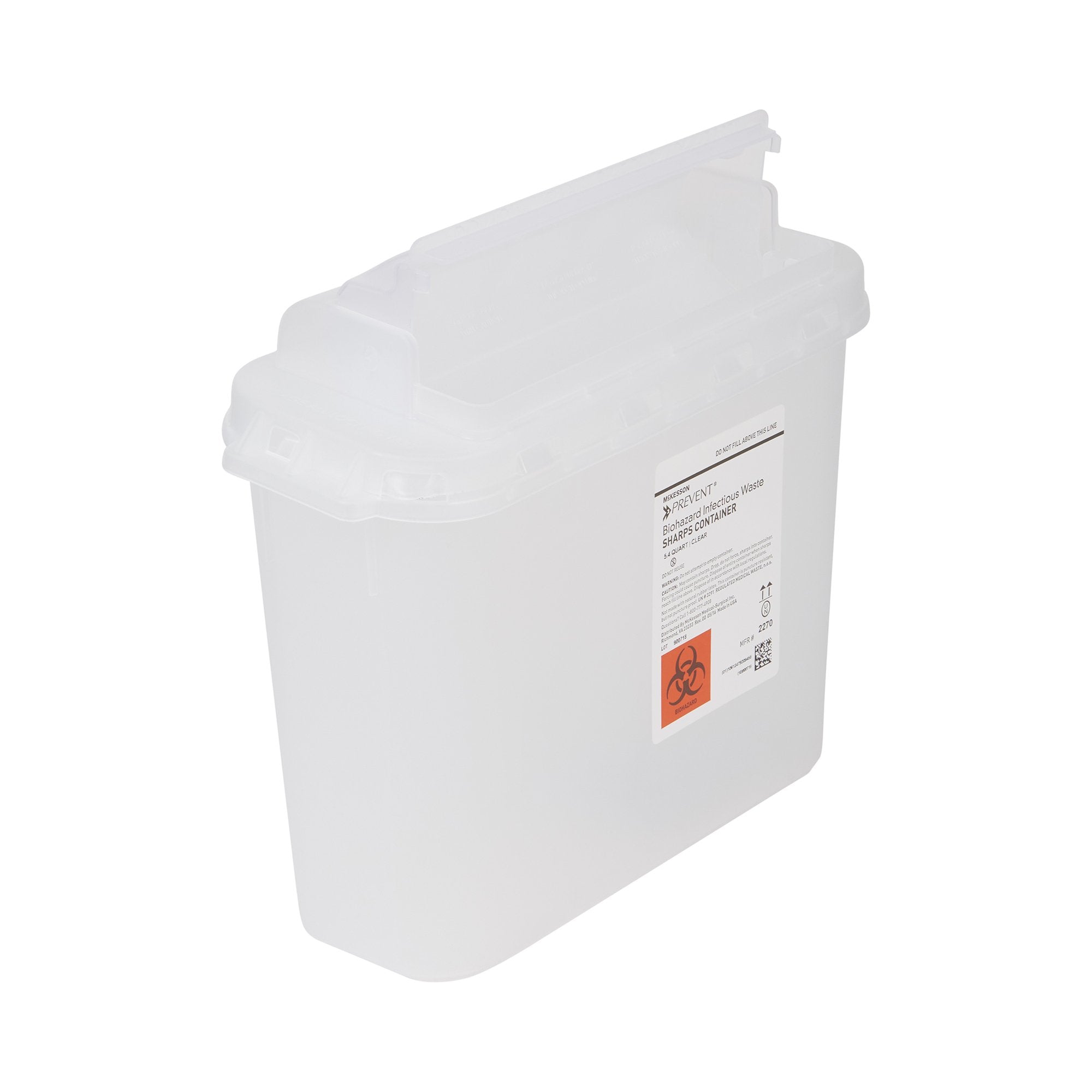 sharps container mckesson prevent translucent base 11 h x 12 w x 4 3 4 d inch horizontal entry 1 35 gallon packaging type each