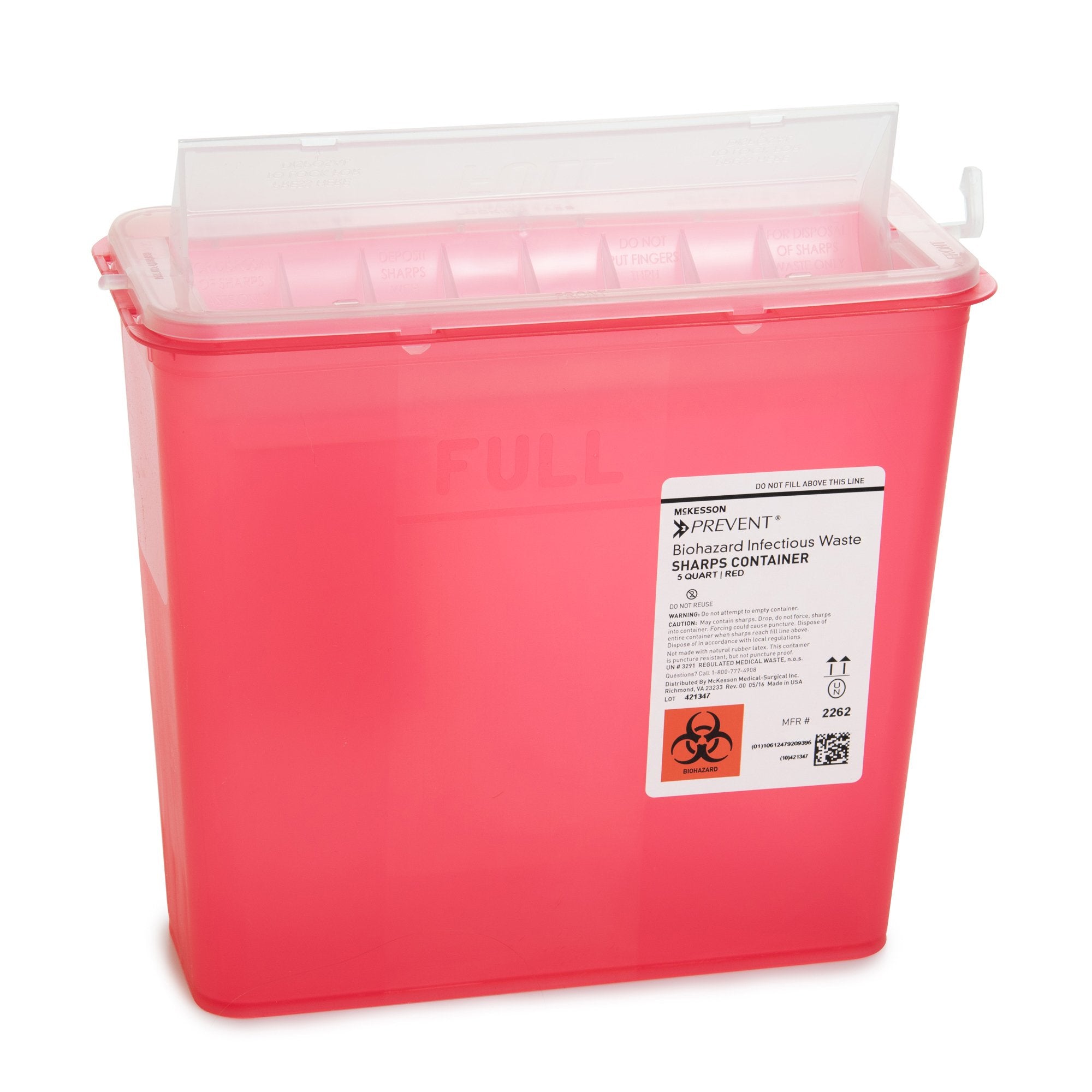 Sharps Container McKesson Prevent Translucent Red Base 10 3/4 H X 10 1/2 W X 4 3/4 D Inch Horizontal Entry 1.25 Gallon