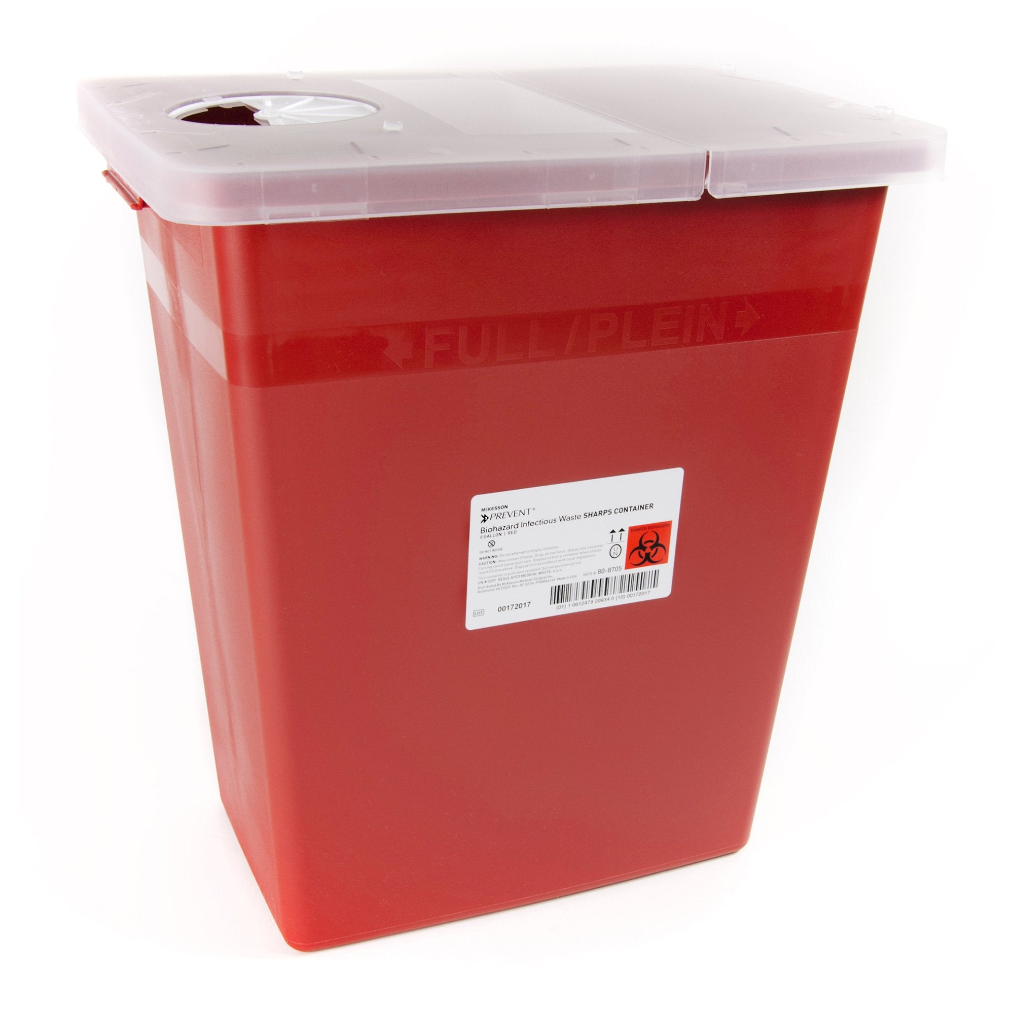 Sharps Container McKesson Prevent Red Base 13 3/4 W X 13 3/4 D X 14 H Inch Horizontal / Vertical Entry 8 Gallon