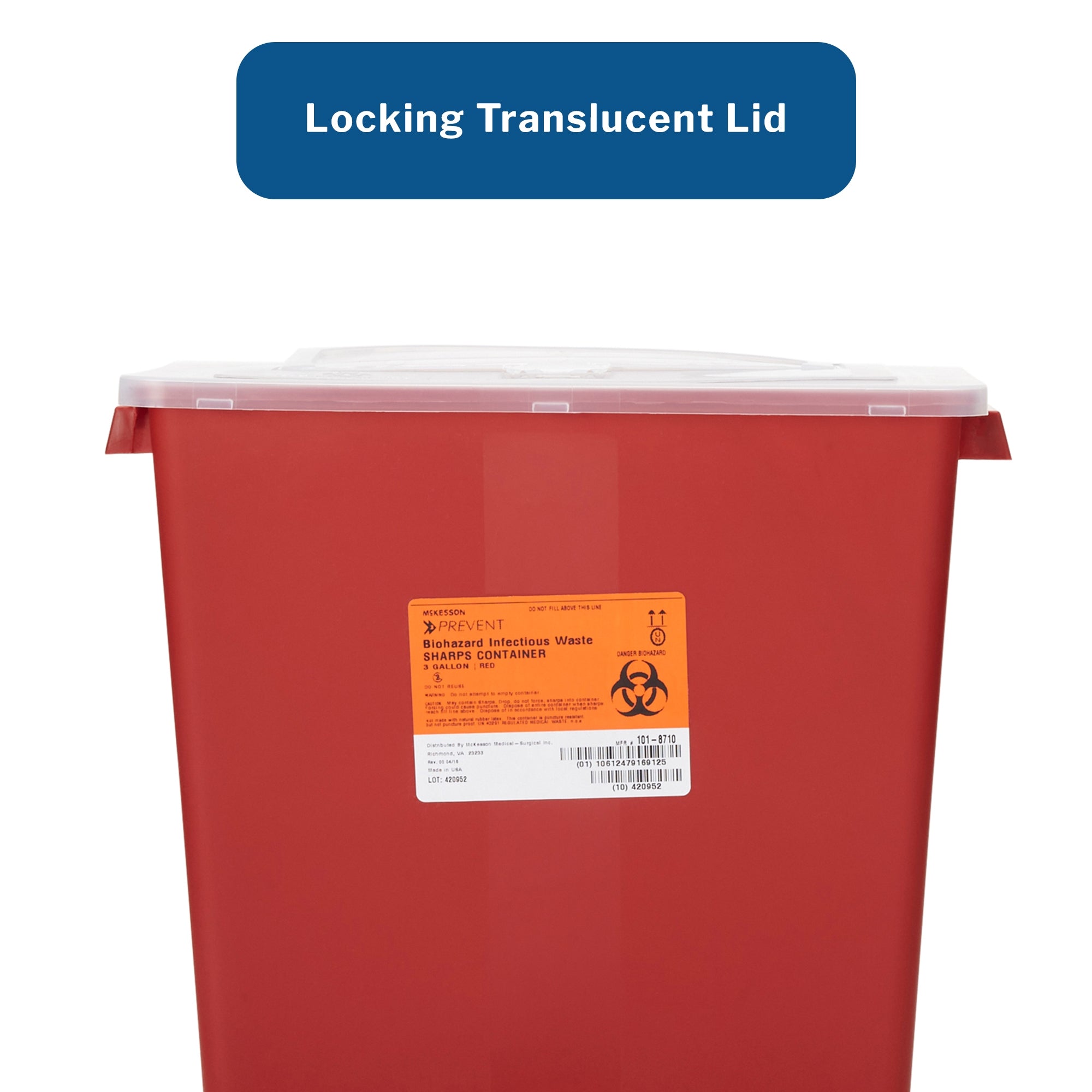 sharps container mckesson red base 13 1 2 h x 12 1 2 w x 6 d inch horizontal entry 3 gallon packaging type each