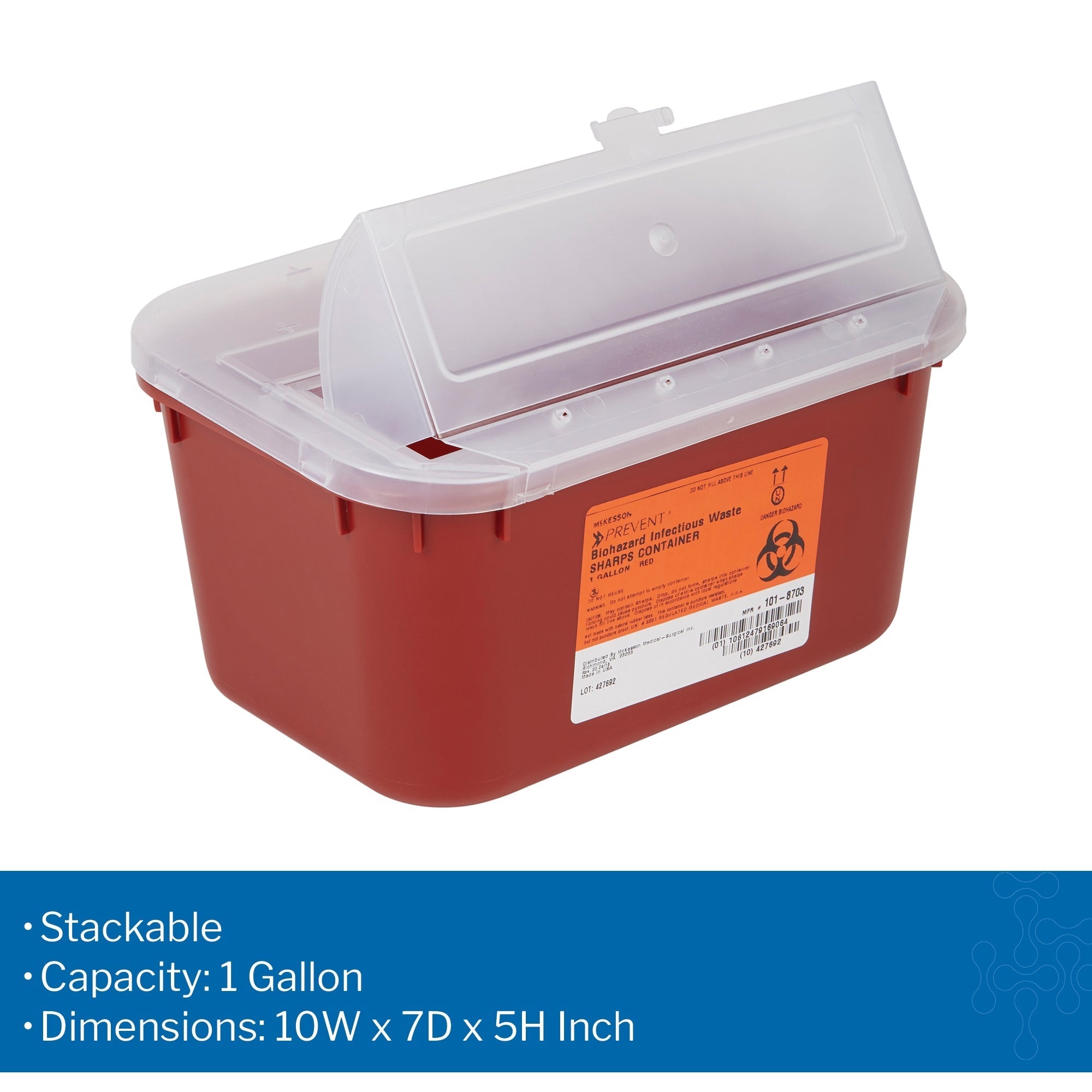 sharps container mckesson red base 5 h x 10 w x 7 d inch horizontal entry 1 gallon packaging type each