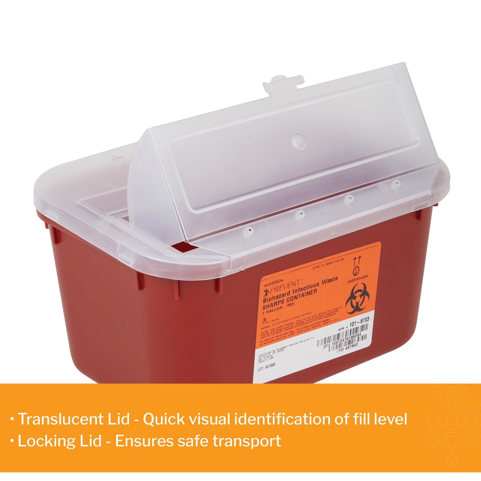 sharps container mckesson red base 5 h x 10 w x 7 d inch horizontal entry 1 gallon packaging type each