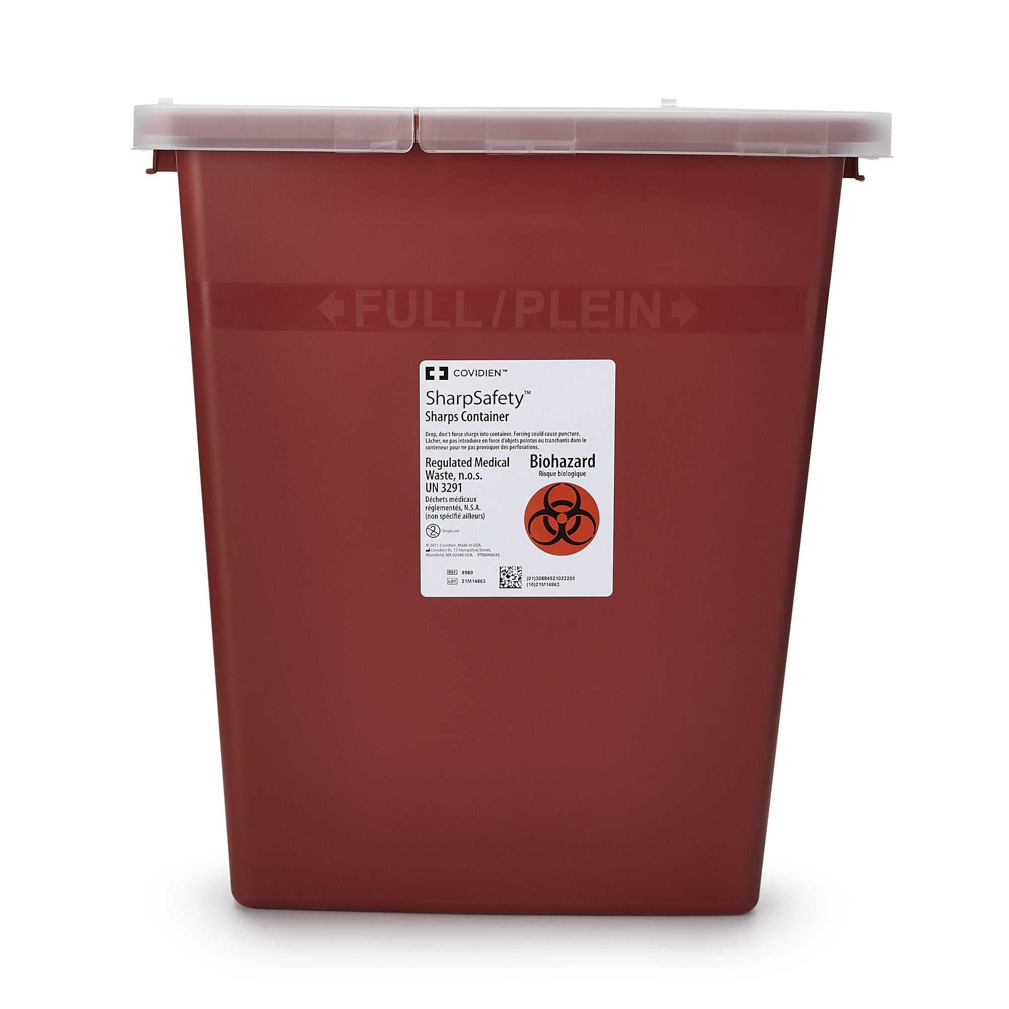 Sharps Container SharpSafety Red Base 17 1/2 H X 15 1/2 W X 11 D Inch Vertical Entry 8 Gallon