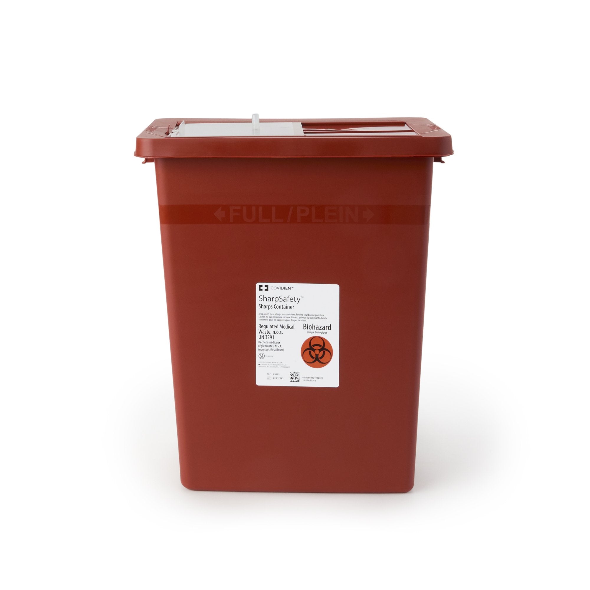 Sharps Container SharpSafety Red Base 17 3/4 H X 11 W X 15 1/2 D Inch Vertical Entry 8 Gallon