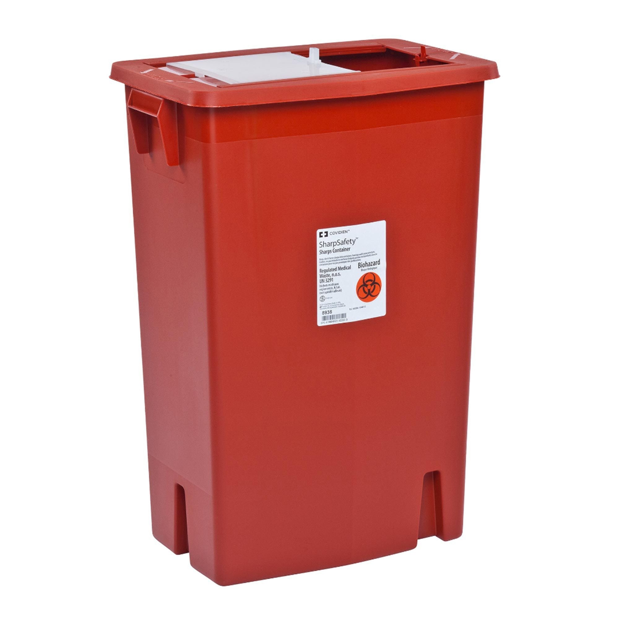 Sharps Container SharpSafety Red Base 26 H X 18 1/4 W X 12 3/4 D Inch Vertical Entry 18 Gallon