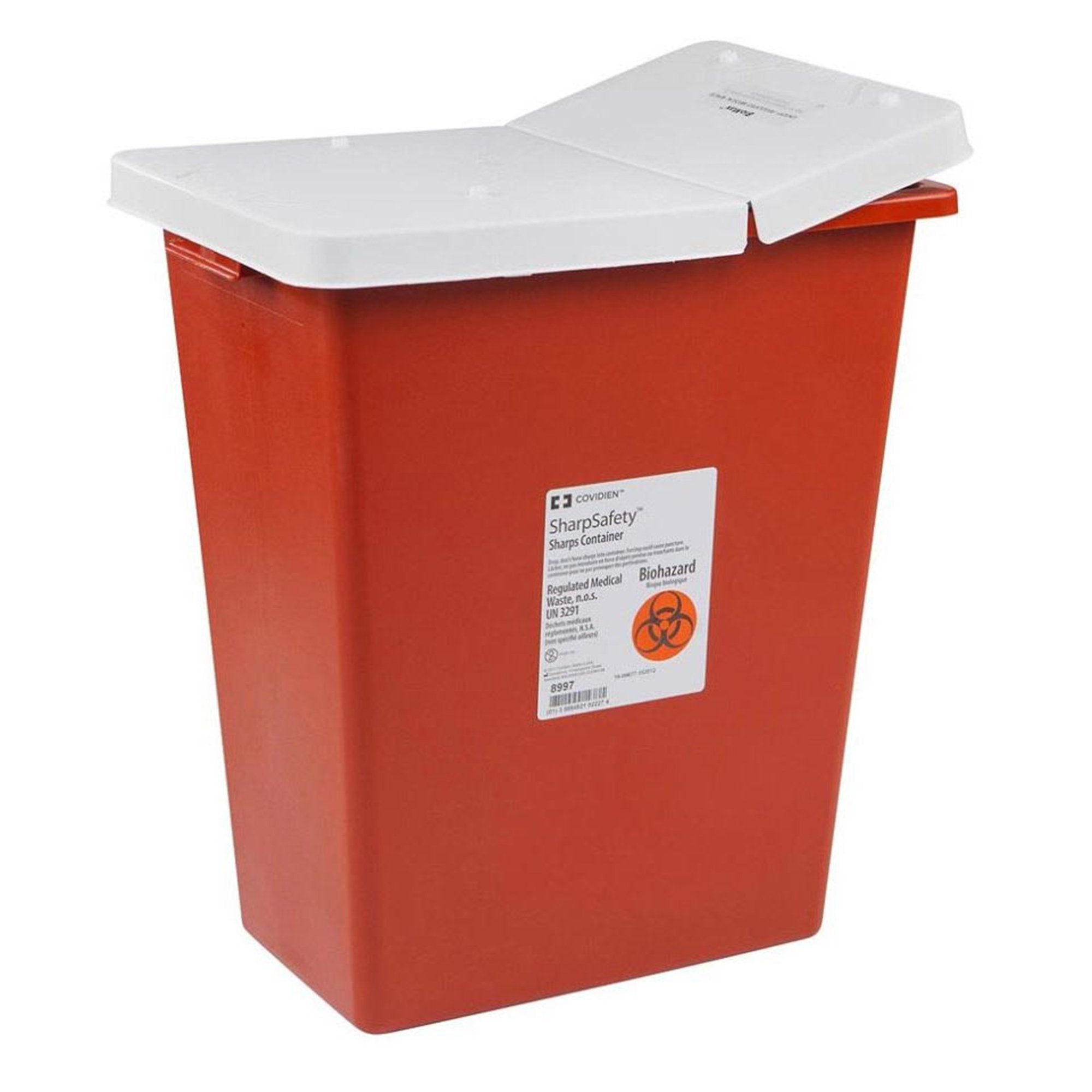 Sharps Container SharpSafety Red Base 18 3/4 H X 18 1/4 W X 12 3/4 D Inch Vertical Entry 12 Gallon