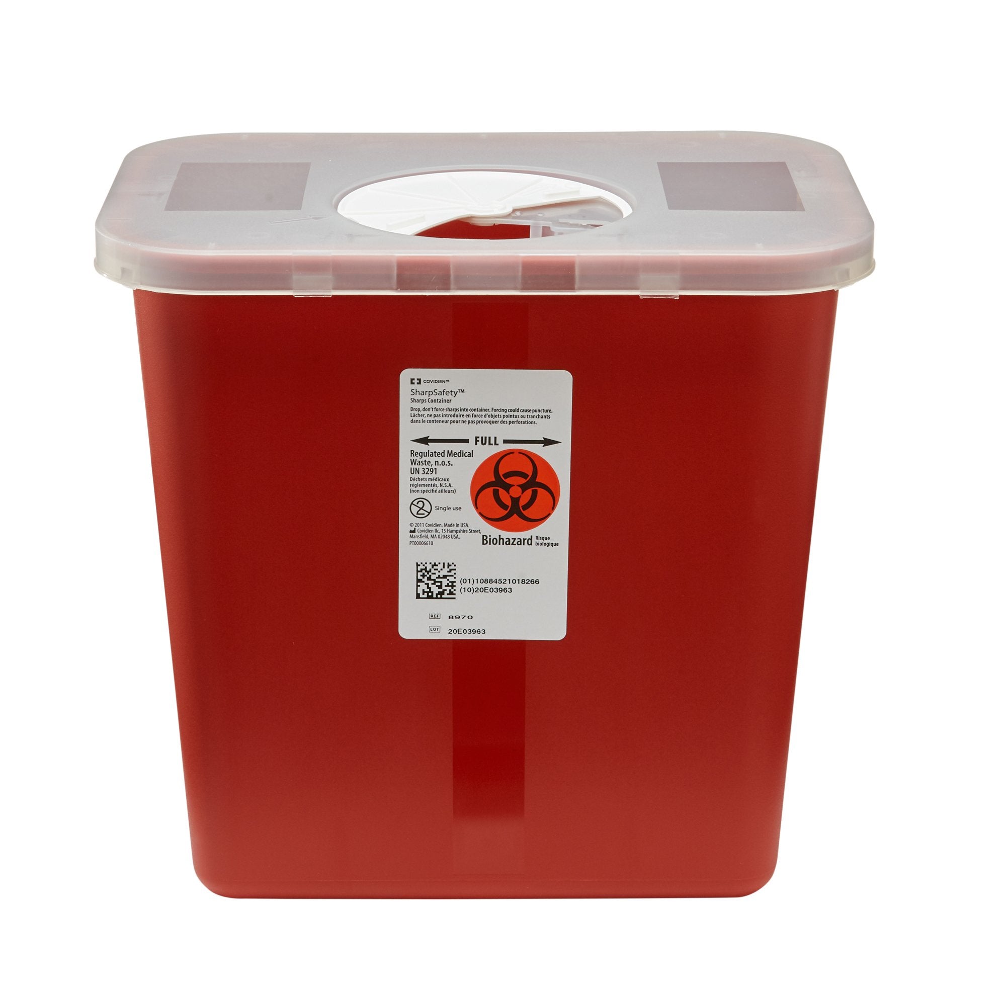 Sharps Container SharpSafety Red Base 10 H X 10 1/2 W X 7 1/4 D Inch Vertical Entry 2 Gallon