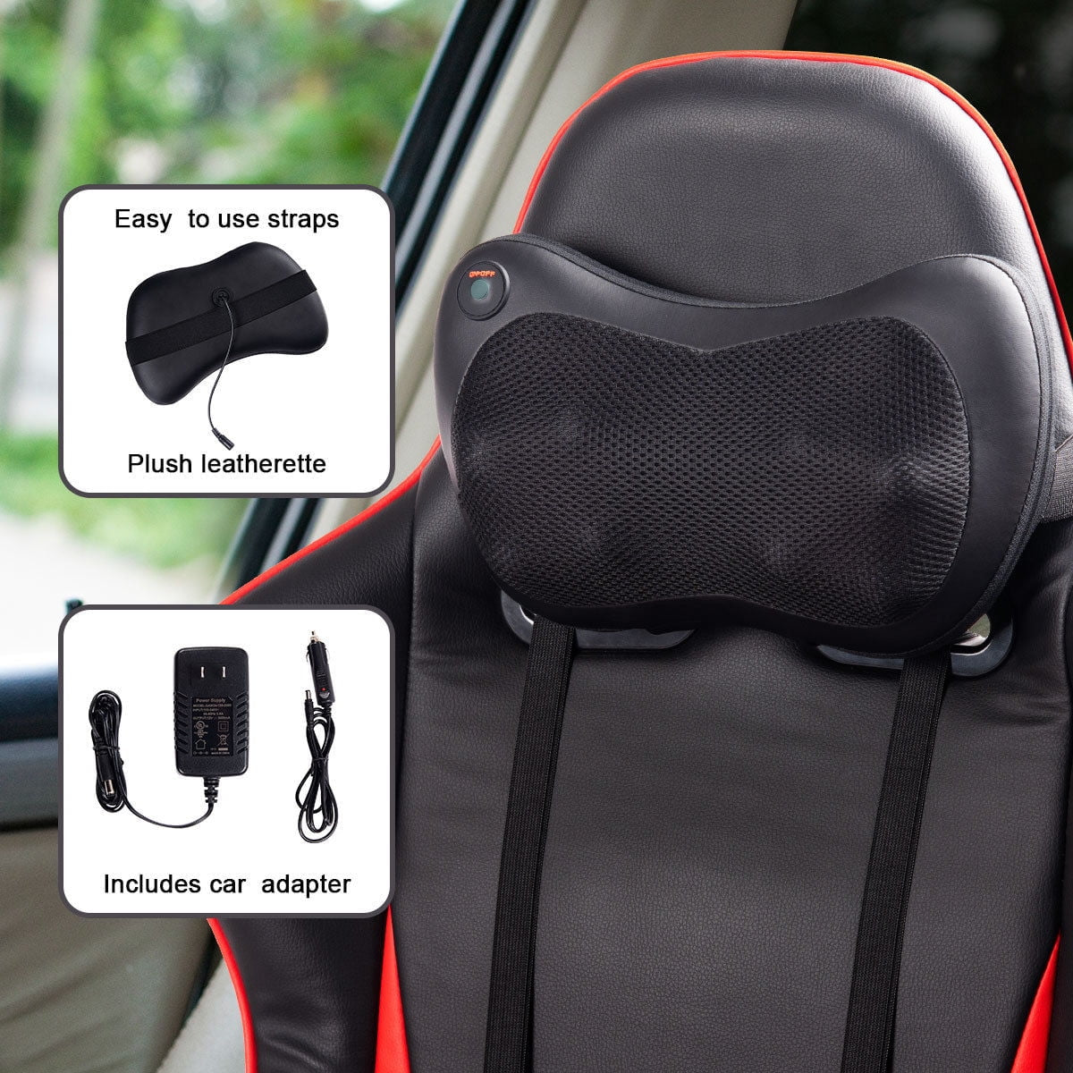 Shiatsu Shoulder Neck Back Massage Pillow with Heat Deep Kneading Massager Car Seat