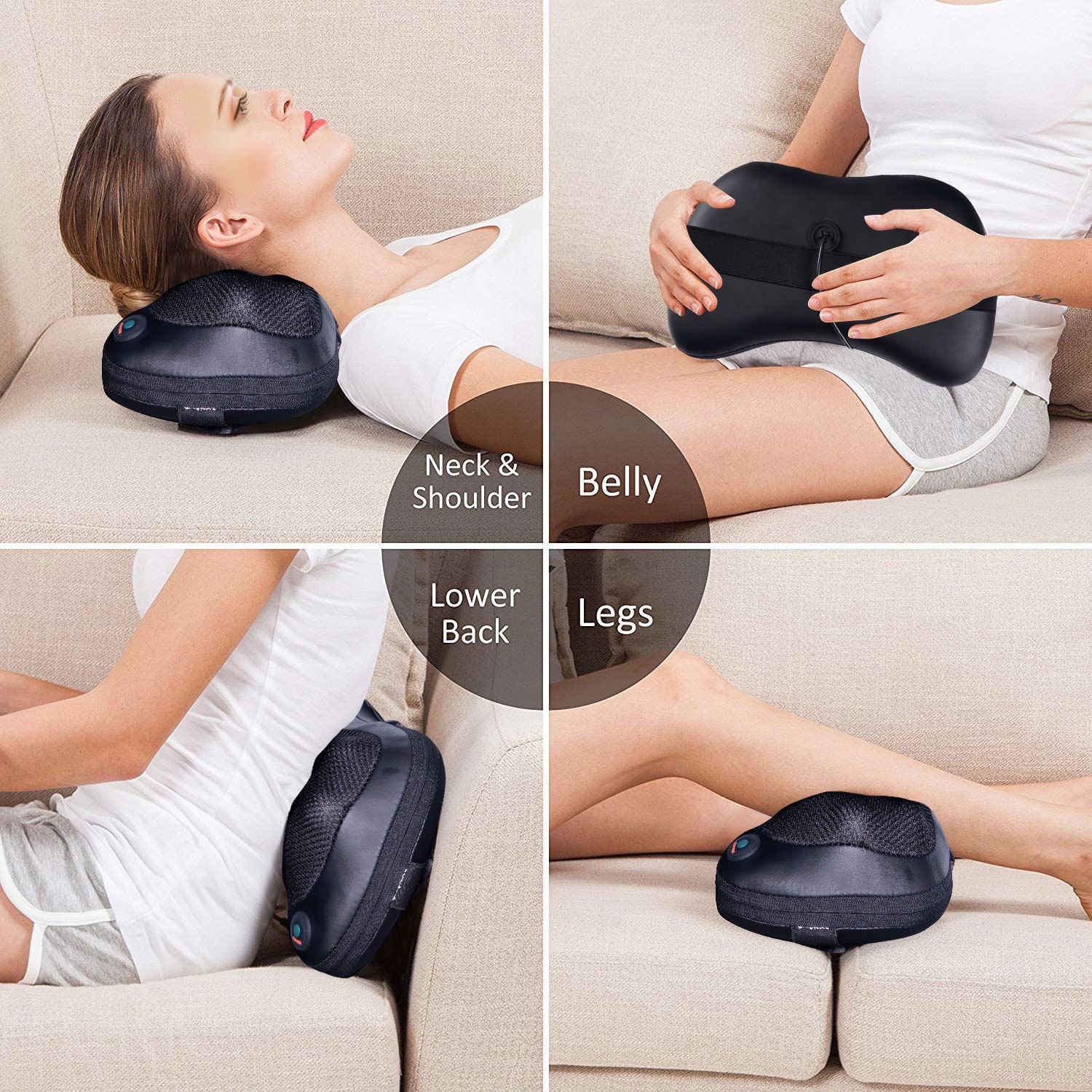 Shiatsu Shoulder Neck Back Massage Pillow with Heat Deep Kneading Massager Car Seat