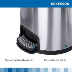 Steel waste bin with foot pedal opener