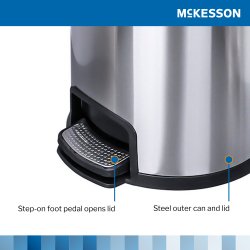 Steel waste bin with foot pedal opener