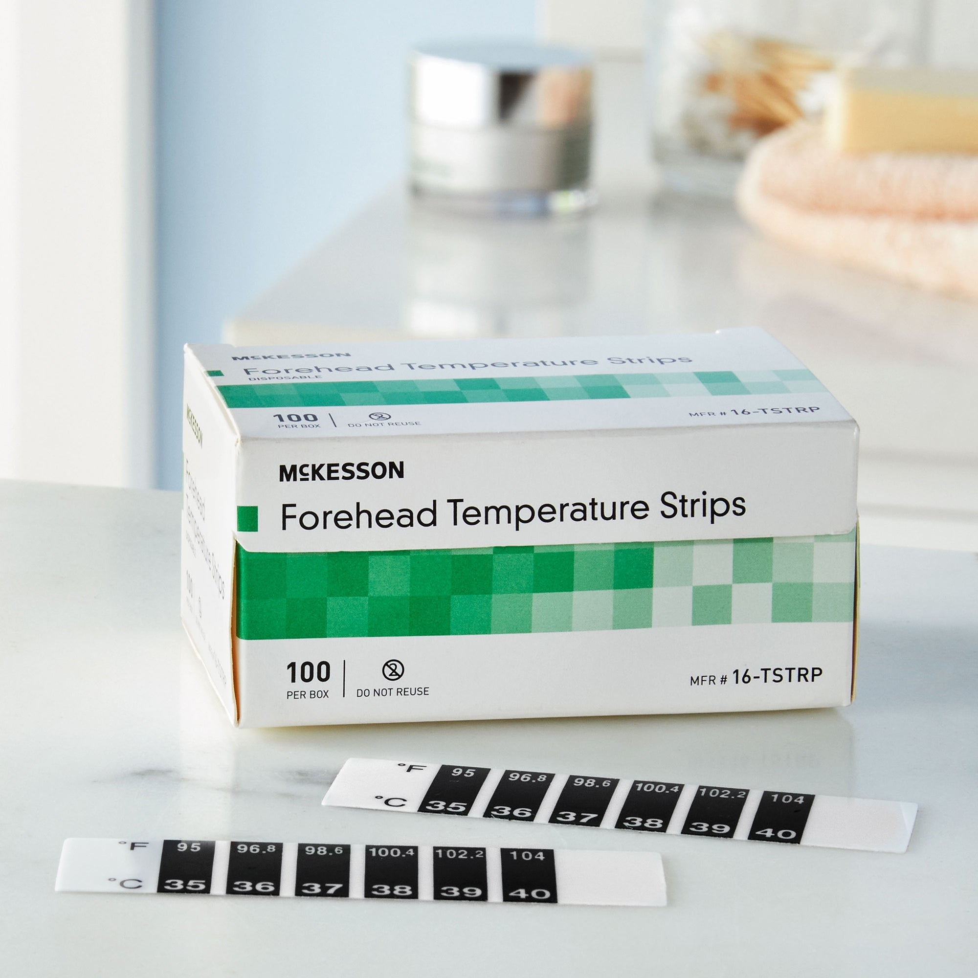 single patient skin thermometer mckesson 94 to 104 degreef line indicator display packaging type box
