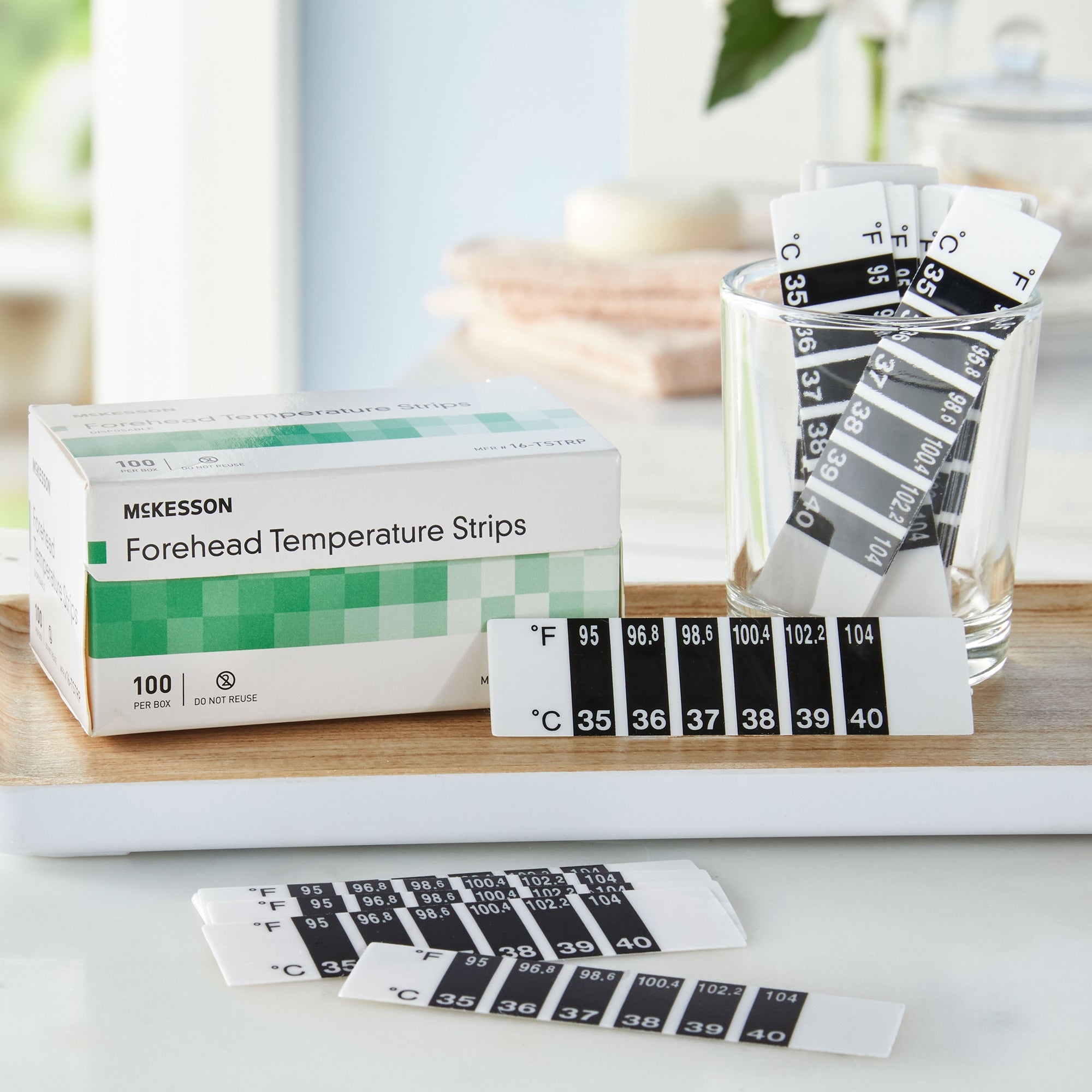 single patient skin thermometer mckesson 94 to 104 degreef line indicator display packaging type box