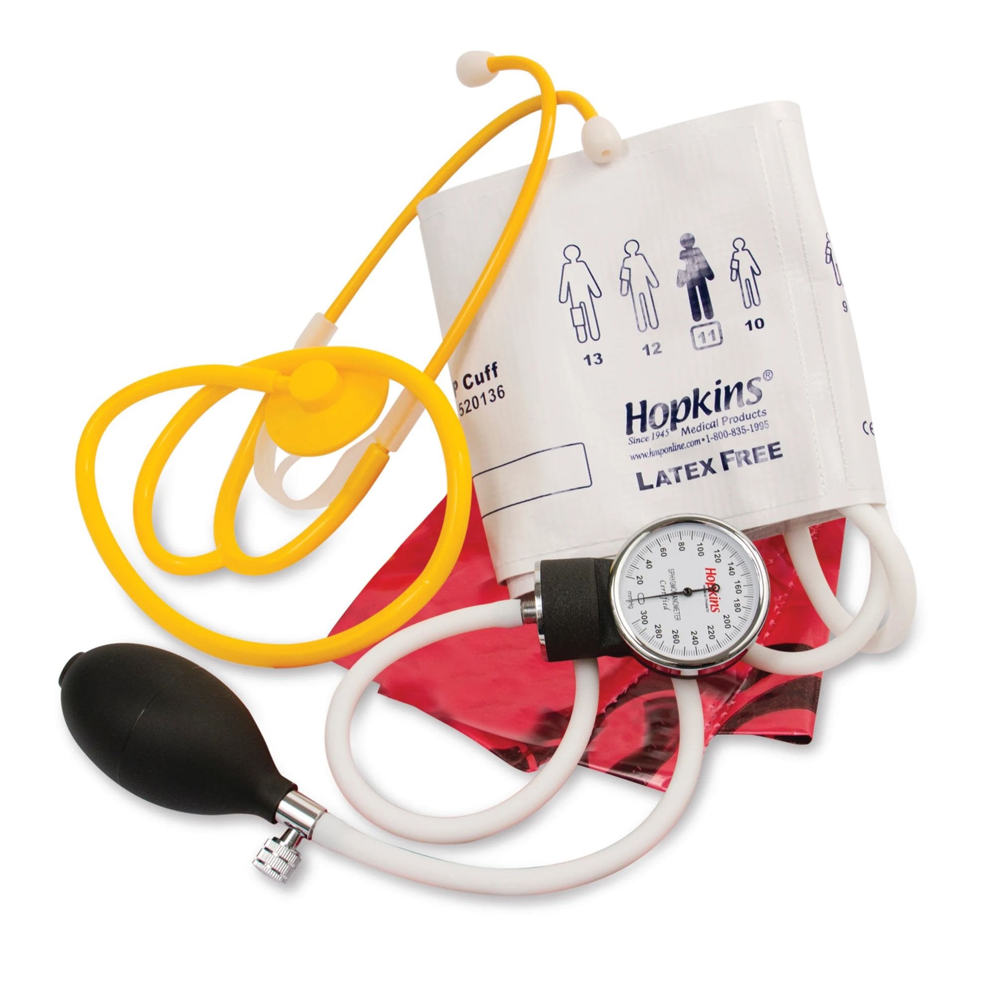 Single Patient Use Vital Signs Kit with thermometer Hopkins 31 to 40 cm Large Adult Cuff Single Head Disposable Stethoscope Pocket Aneroid