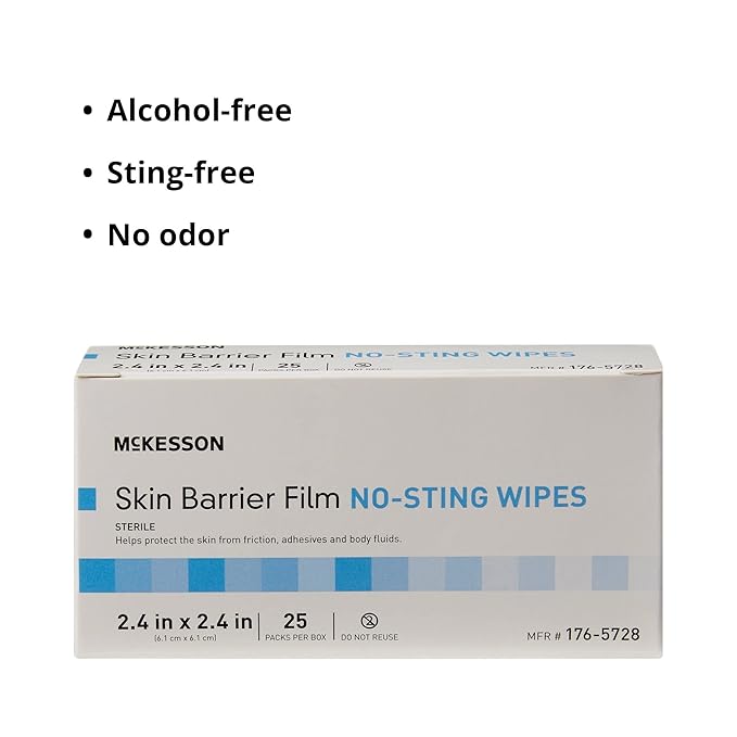 skin barrier wipe mckesson no sting 75 to 100 strength hexamethyldisiloxane individual packet sterile
